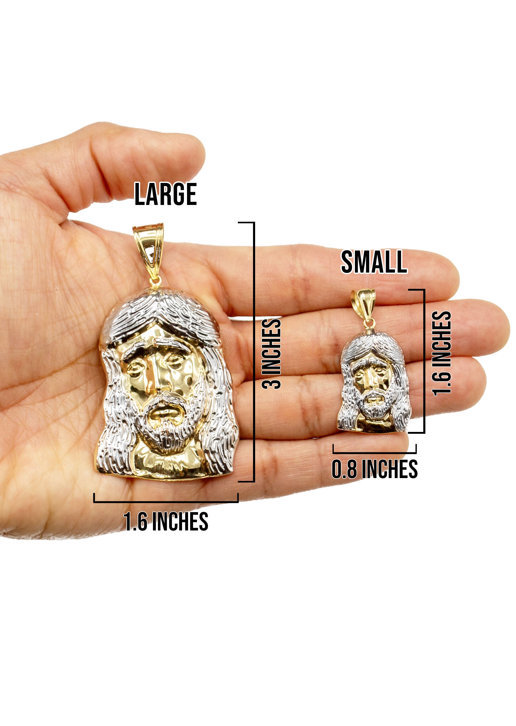 10K Yellow Gold Jesus Head Necklace | Small 8 Grams - Large 24 Grams
