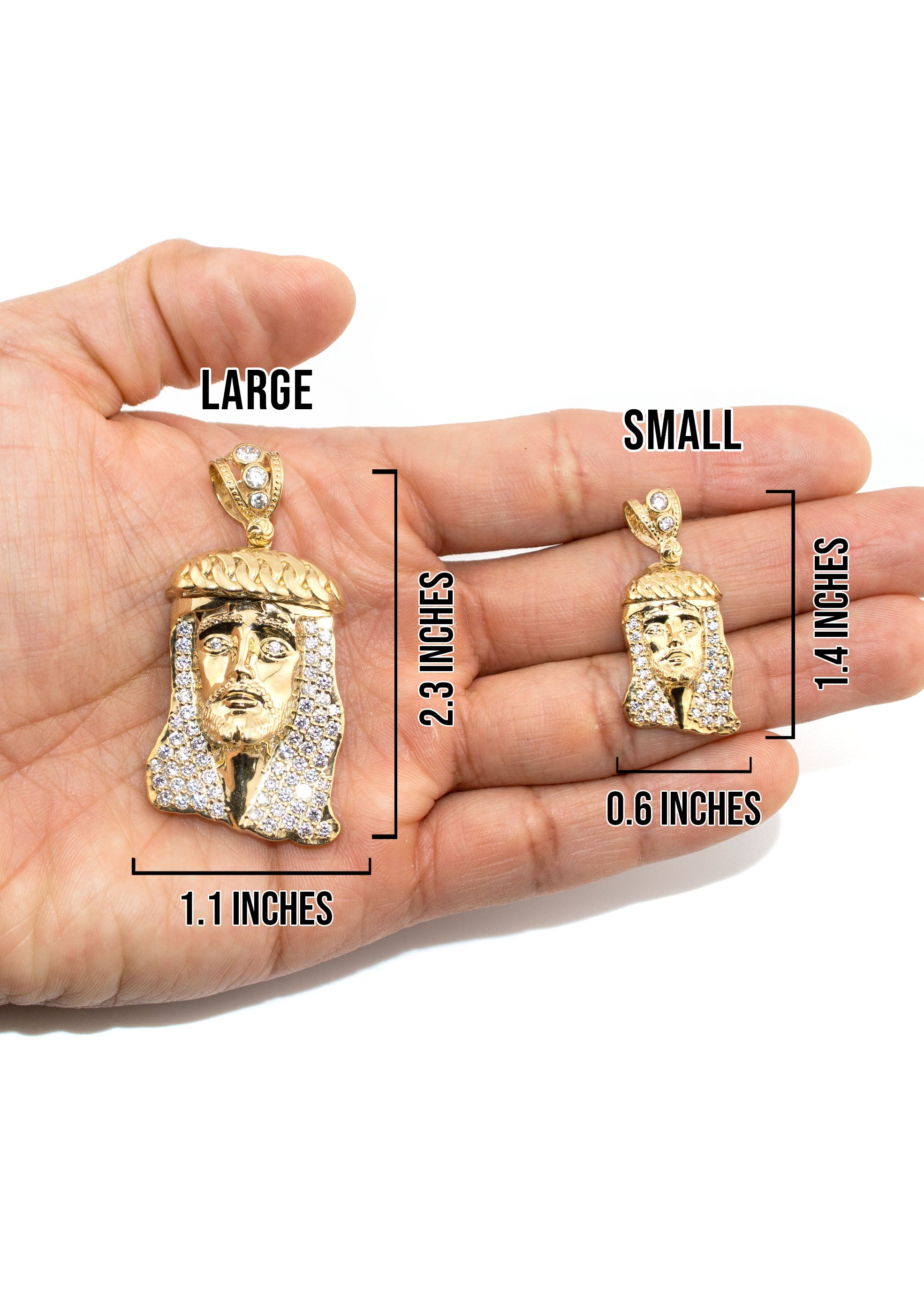 10K Yellow Gold Jesus Head Necklace | Small 9 Grams - Large 30 Grams