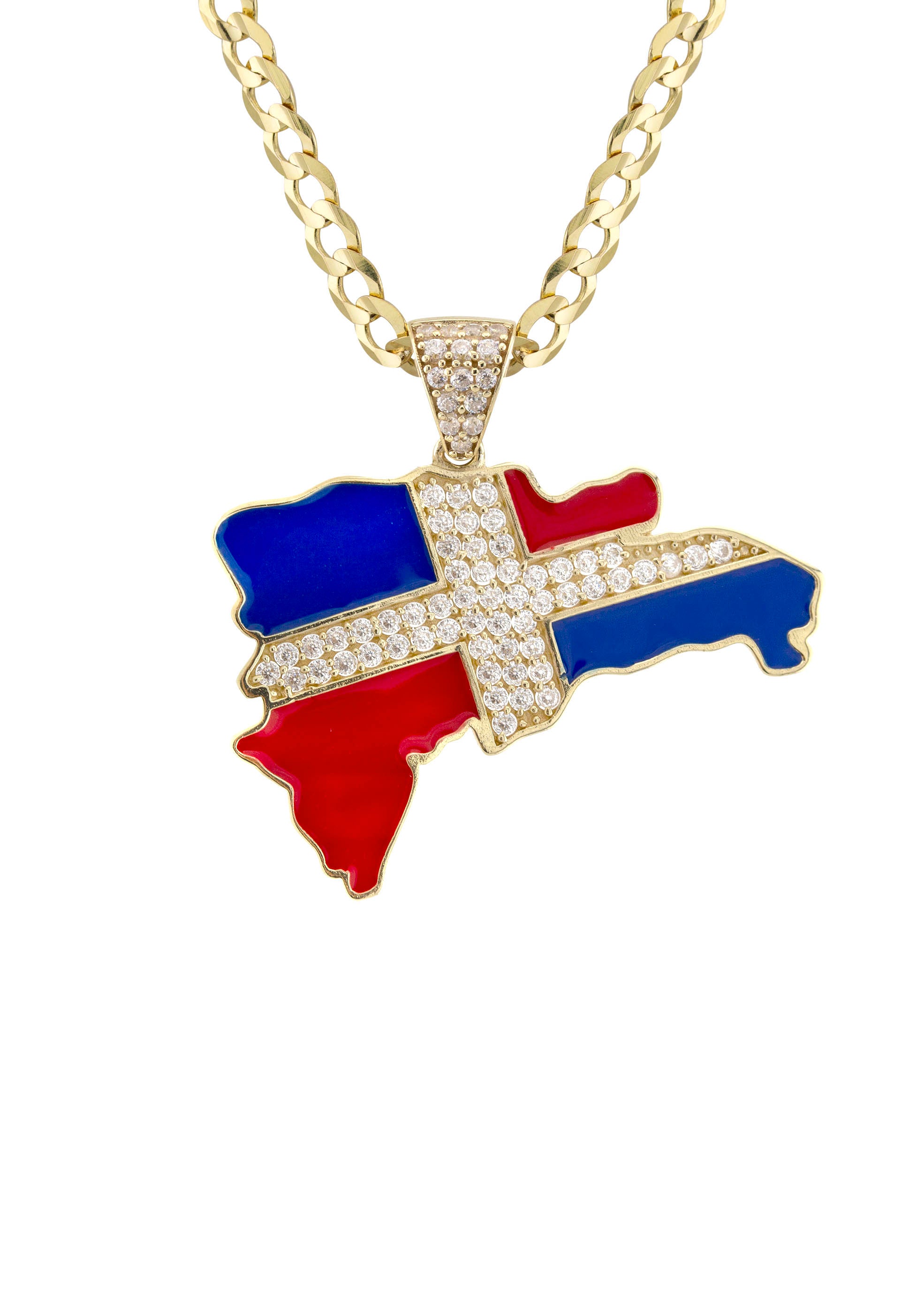 10K Yellow Gold Flag of the Dominican Republic Necklace | Appx. 3 - 10