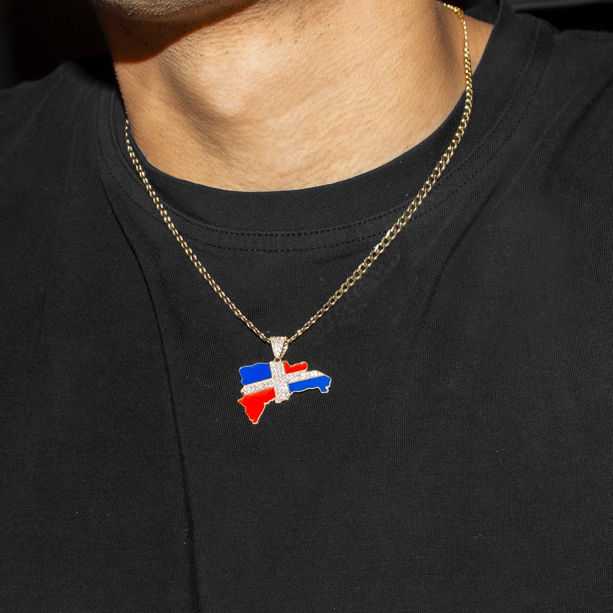10K Yellow Gold Flag of the Dominican Republic Necklace | Appx. 3 - 10
