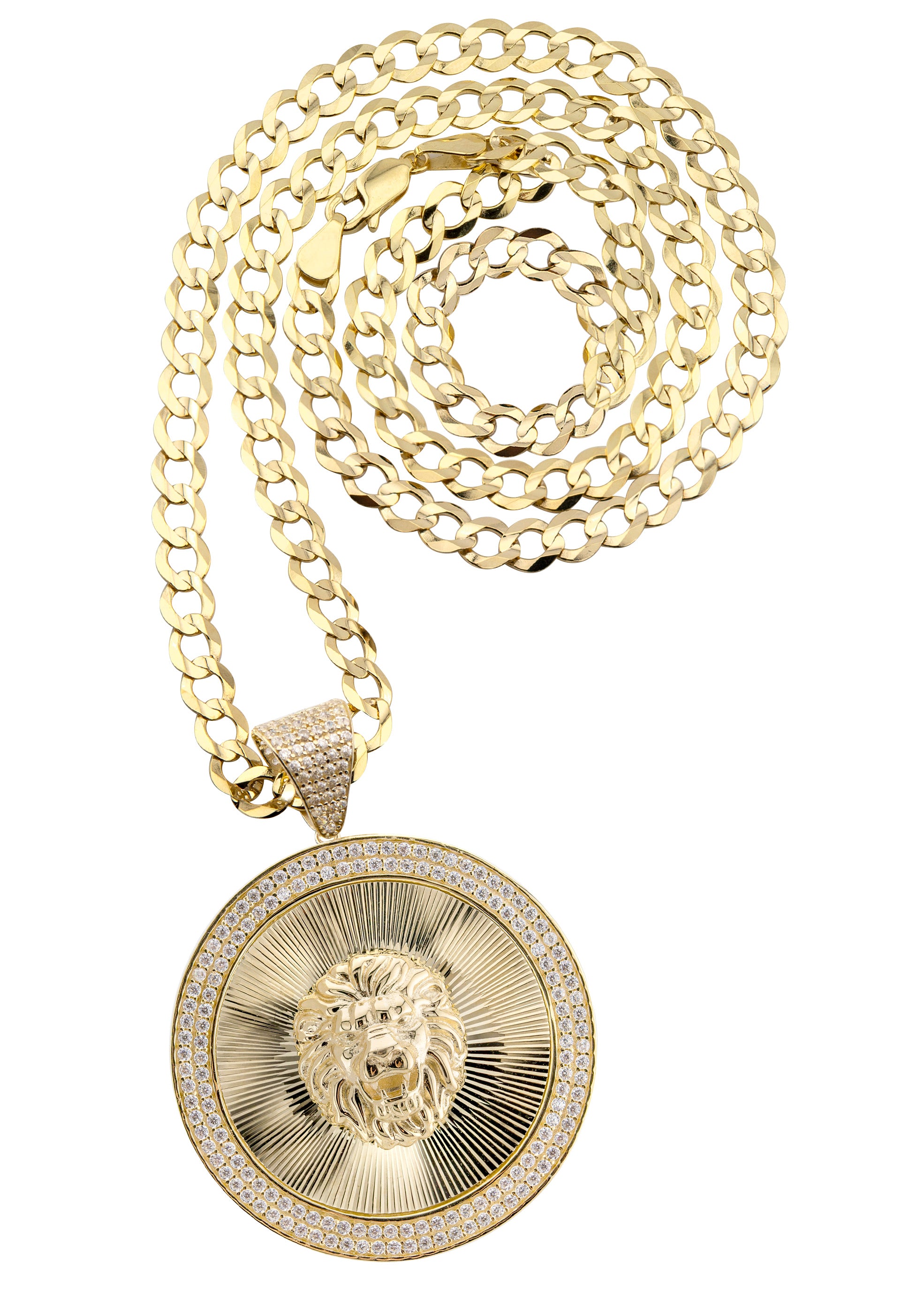 10K Yellow Gold Round Lion Head Necklace | Appx. 7.6 - 21.6 Grams