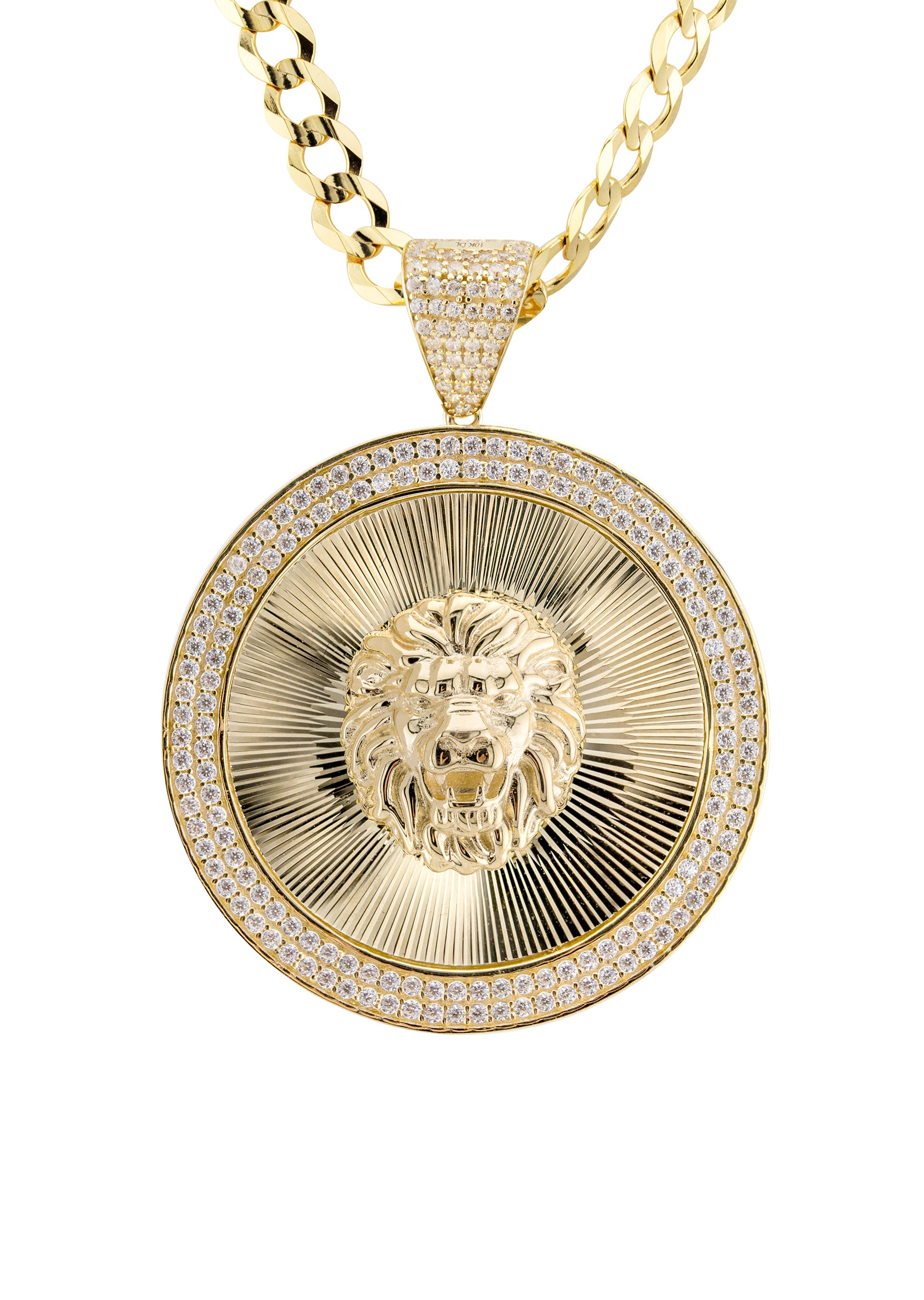 10K Yellow Gold Round Lion Head Necklace | Appx. 7.6 - 21.6 Grams