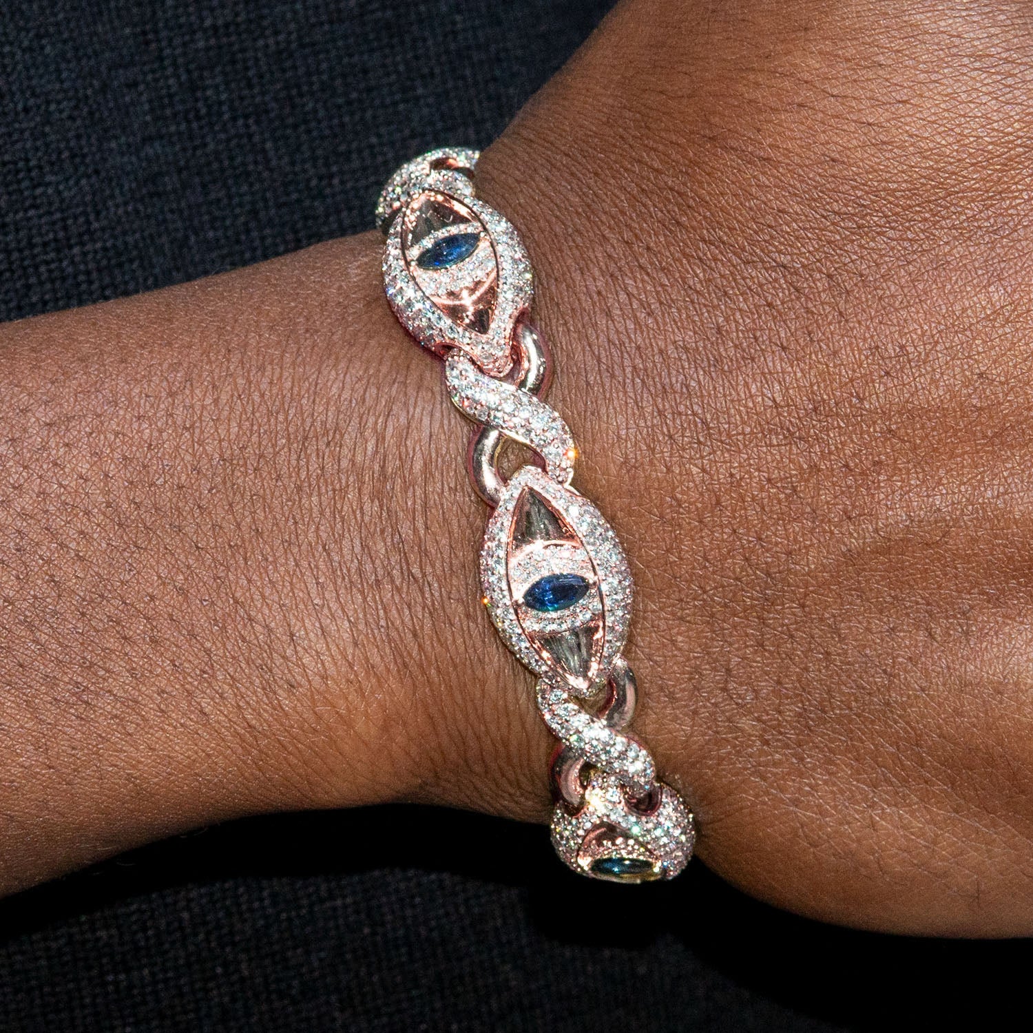 High End Jewelry Iced Out Evil Eye Sapphire Bracelet