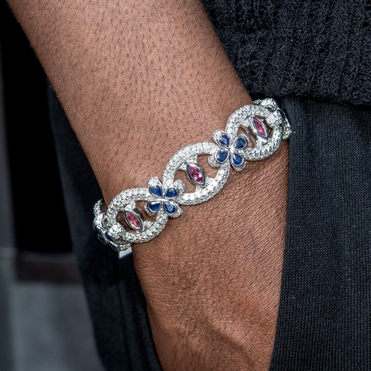 High End Jewelry Iced Out Evil Eye Ruby Sapphire Bracelet