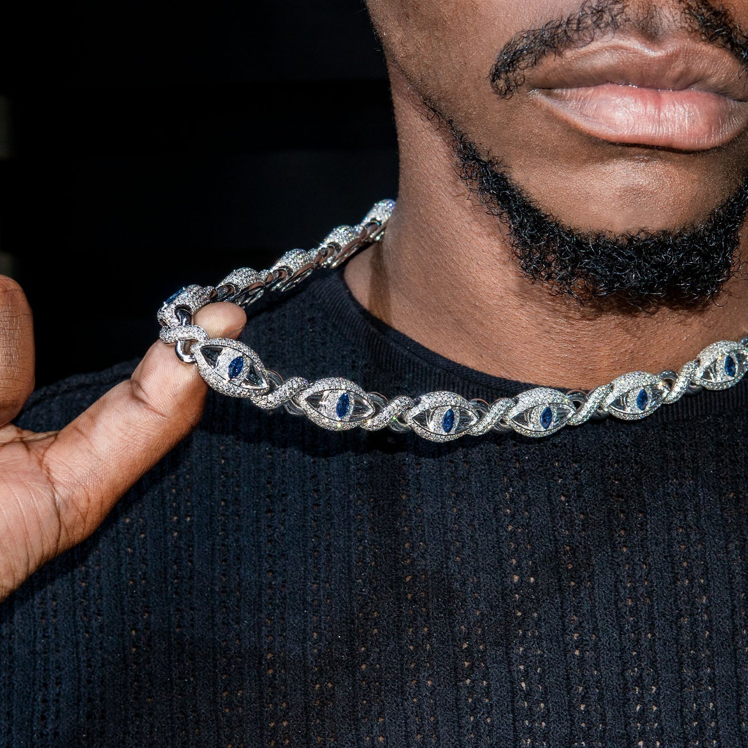 High End Jewelry - Diamond Evil Eye sapphire Iced Out Chain