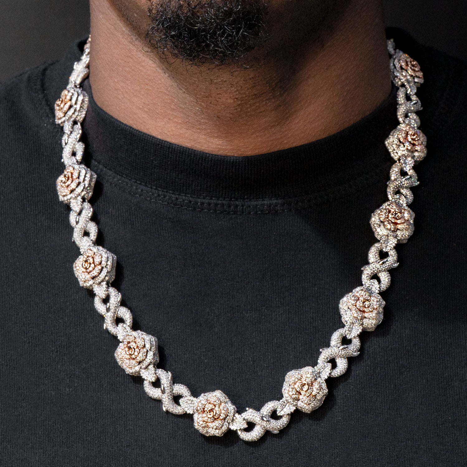 High End Jewelry Iced Out Diamond Roses and Thorns Chain