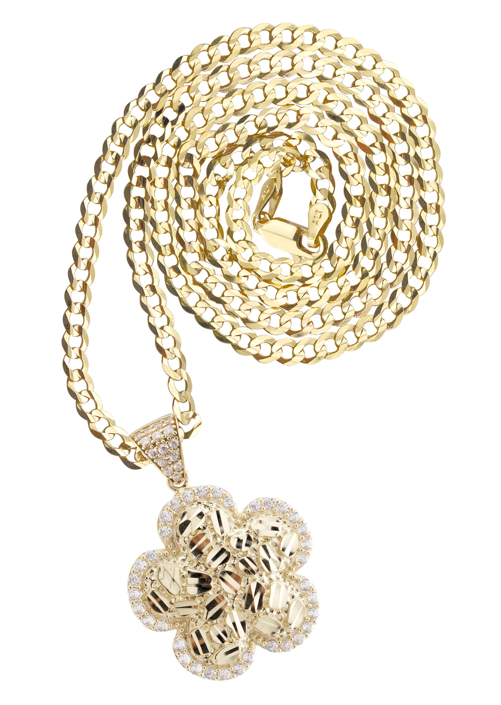 Colgante Cadena De Oro Blanco Con Diamante Solitario Y Orla De