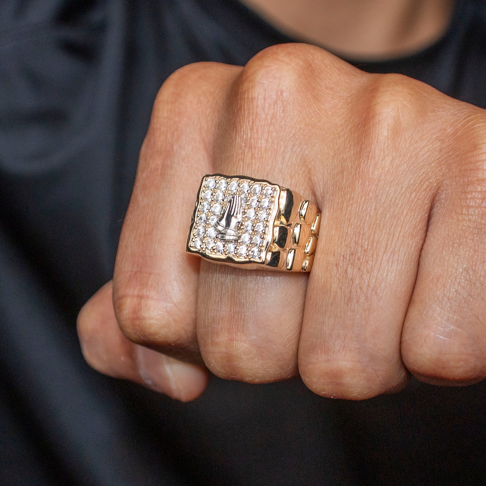 10K Gold Cz Praying Hands Ring For Men | 5 Grams