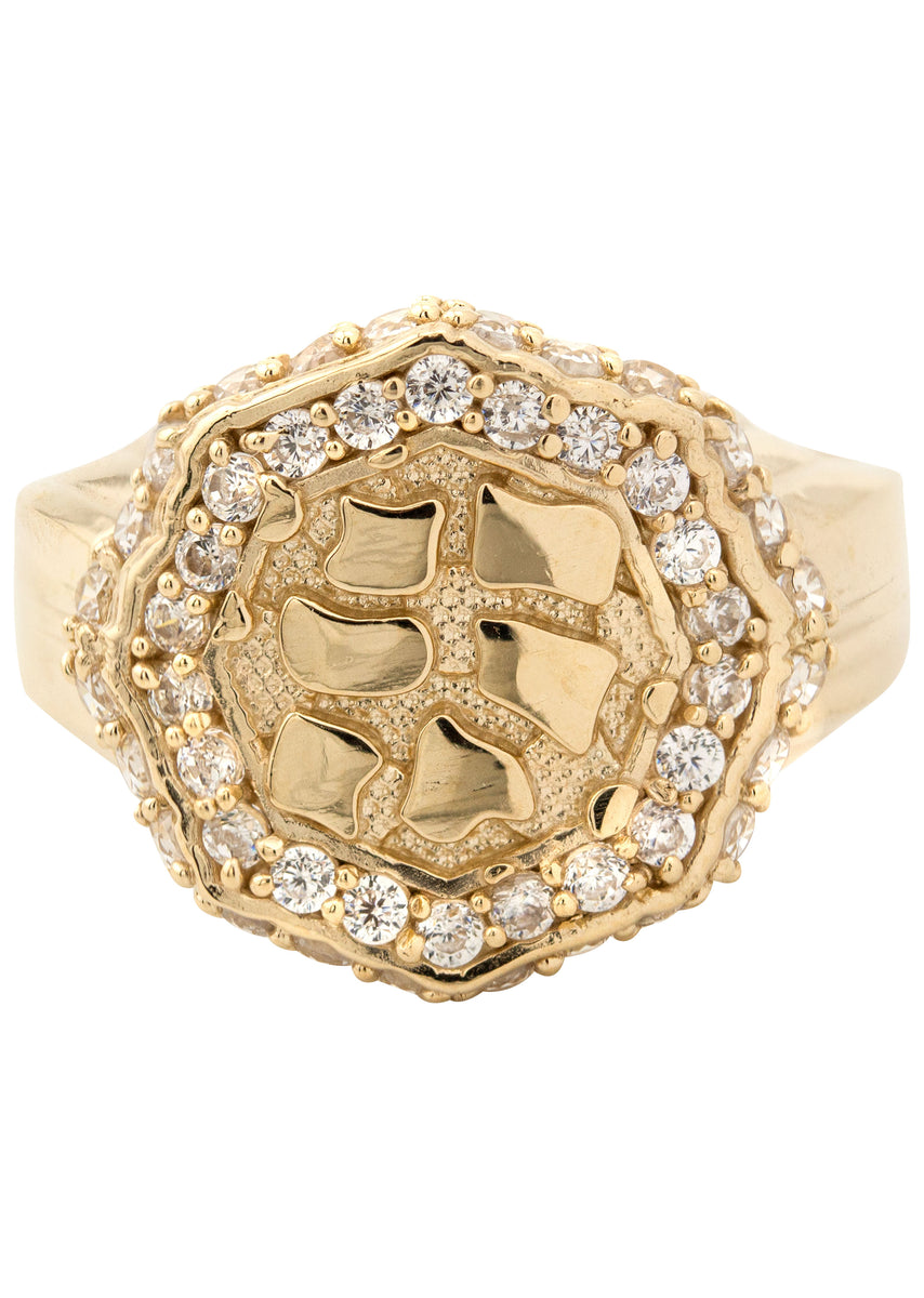 Nugget Ring 9ct Gold Men's Ring with CZ Stripe