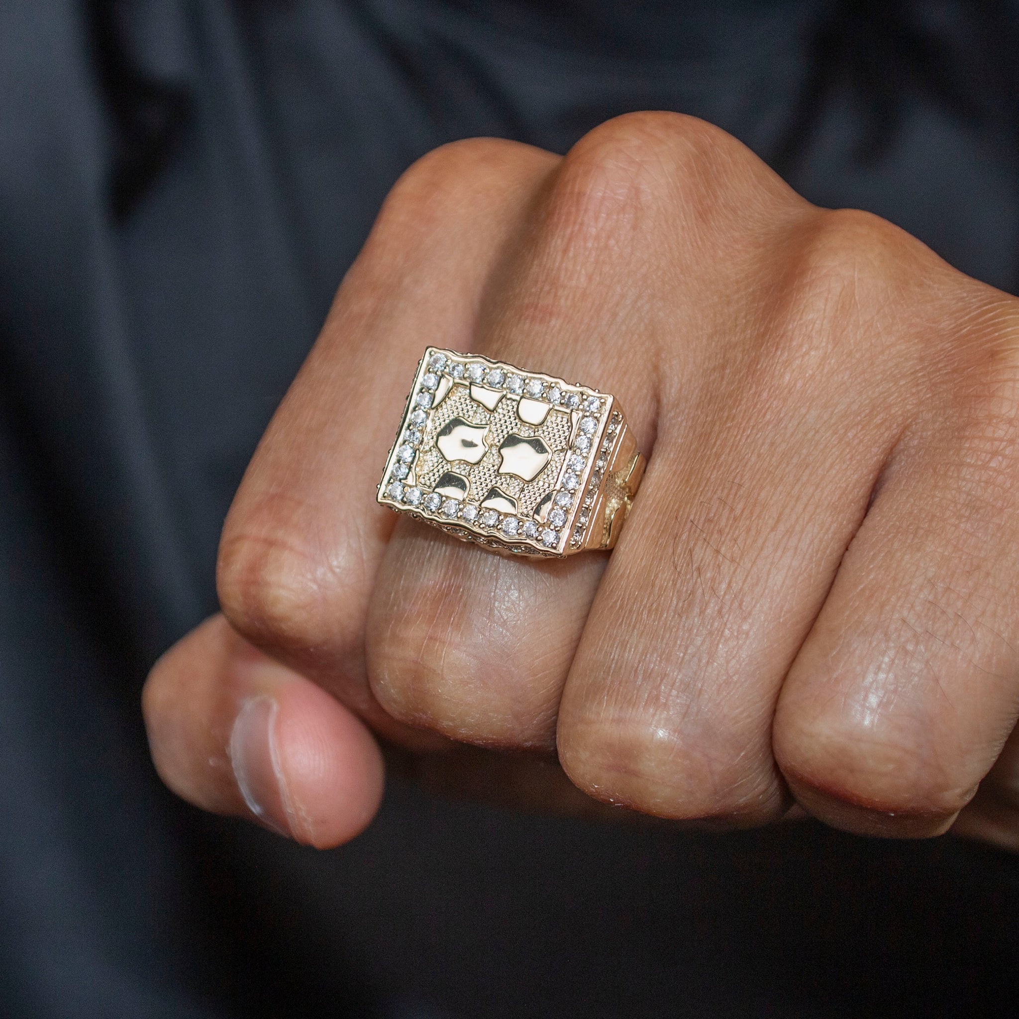 10K Gold Cz Nugget Ring For Men Grams