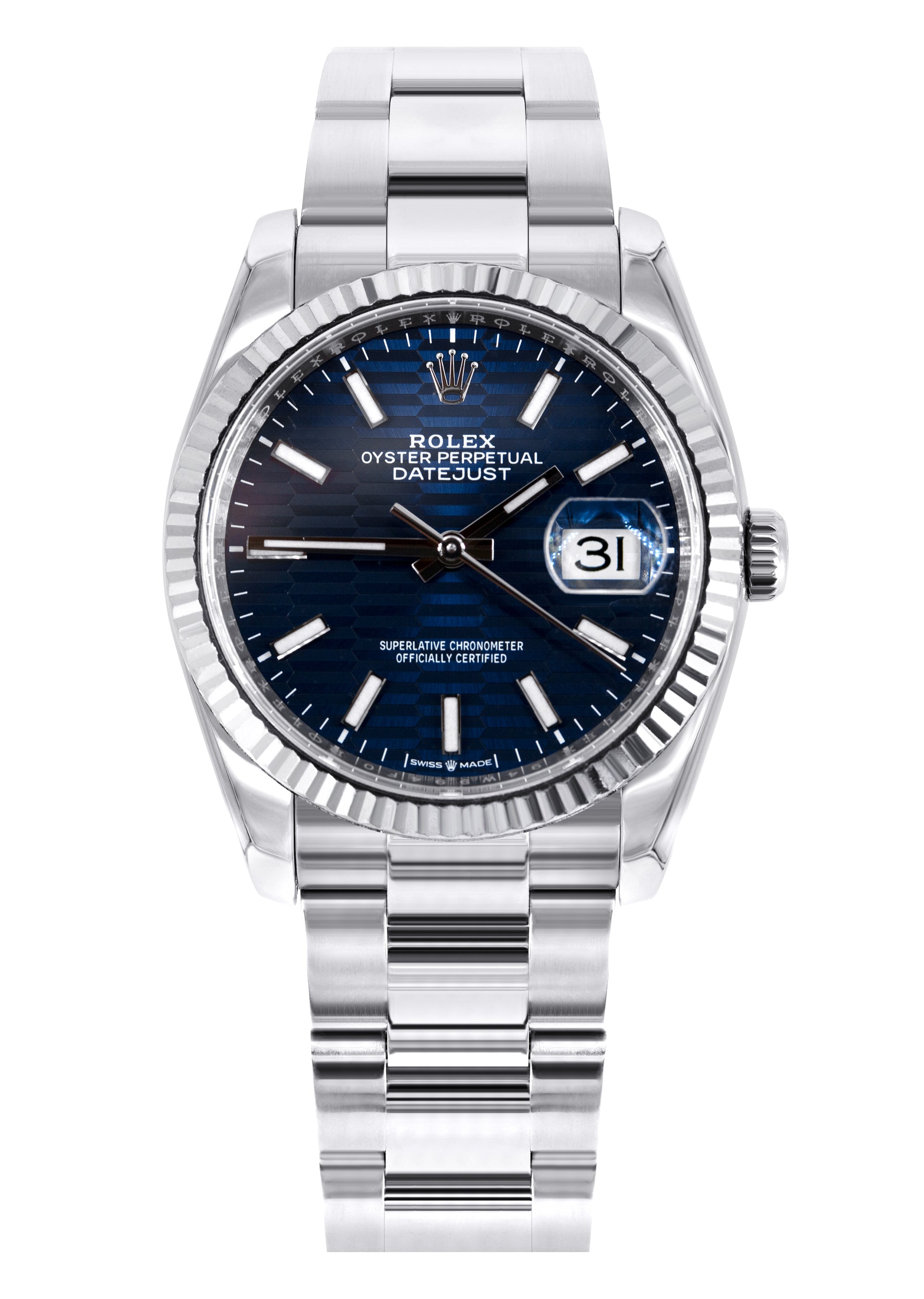 ROLEX DATEJUST 36 MM | OYSTER BAND STEEL WATCH | 126234 | FLUTED | BLU