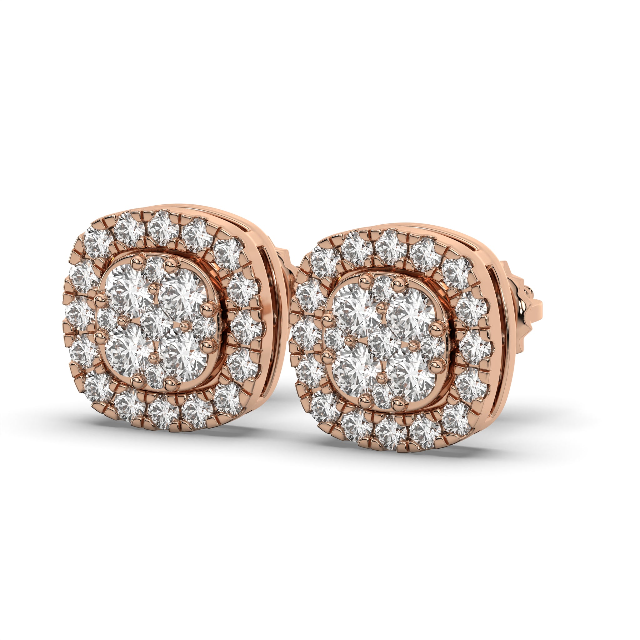 Boucles D'oreilles Homme Diamant Lab-créé 2 Ct - Or Blanc 14 Carats Plaqué Argent - Style Clous Grappe