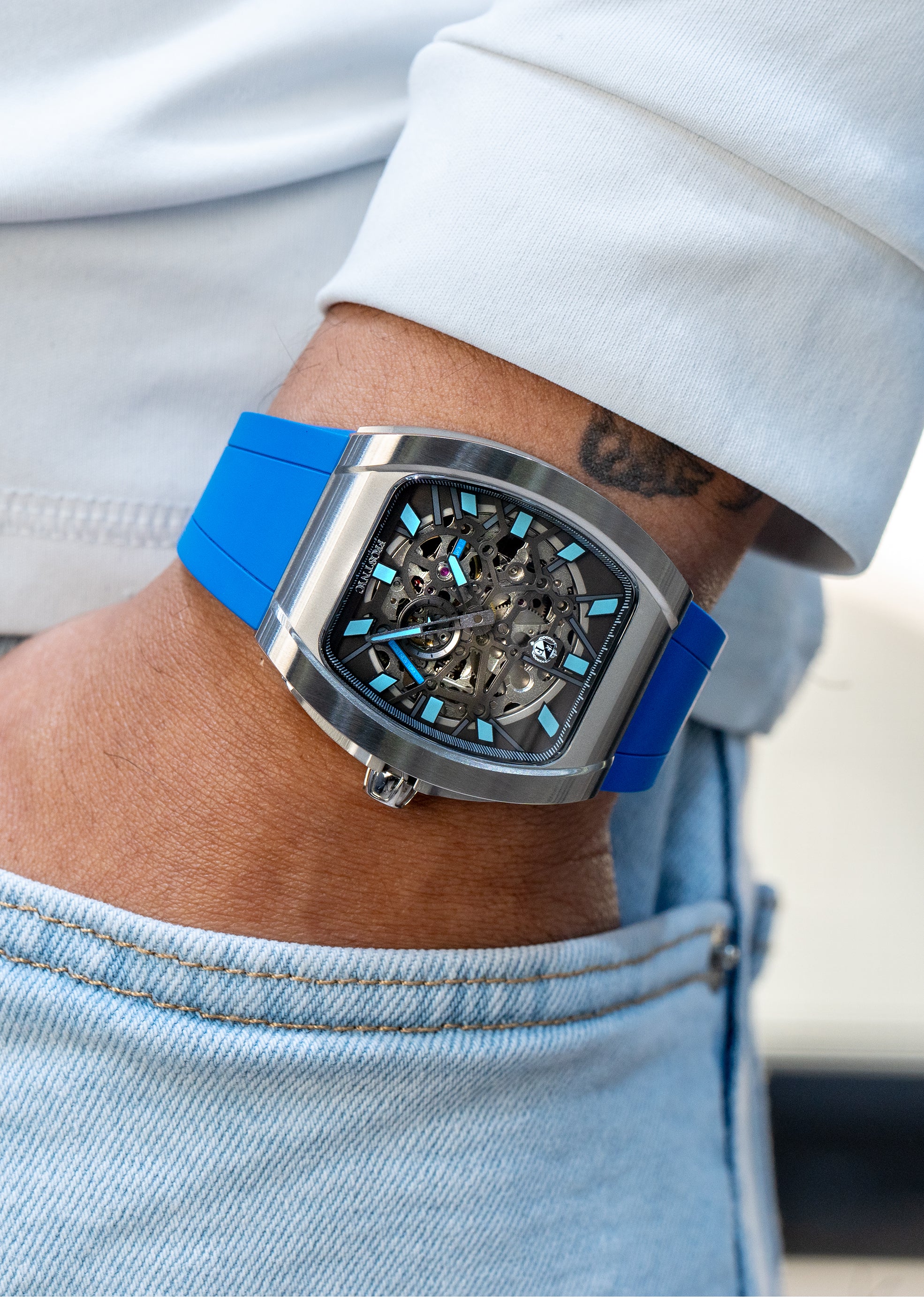 ルグランブルー　ラインストーンスカルタンクトップ Frost NYC Mens Watch - Automatic Skeleton Stainless Steel Sport Watch
