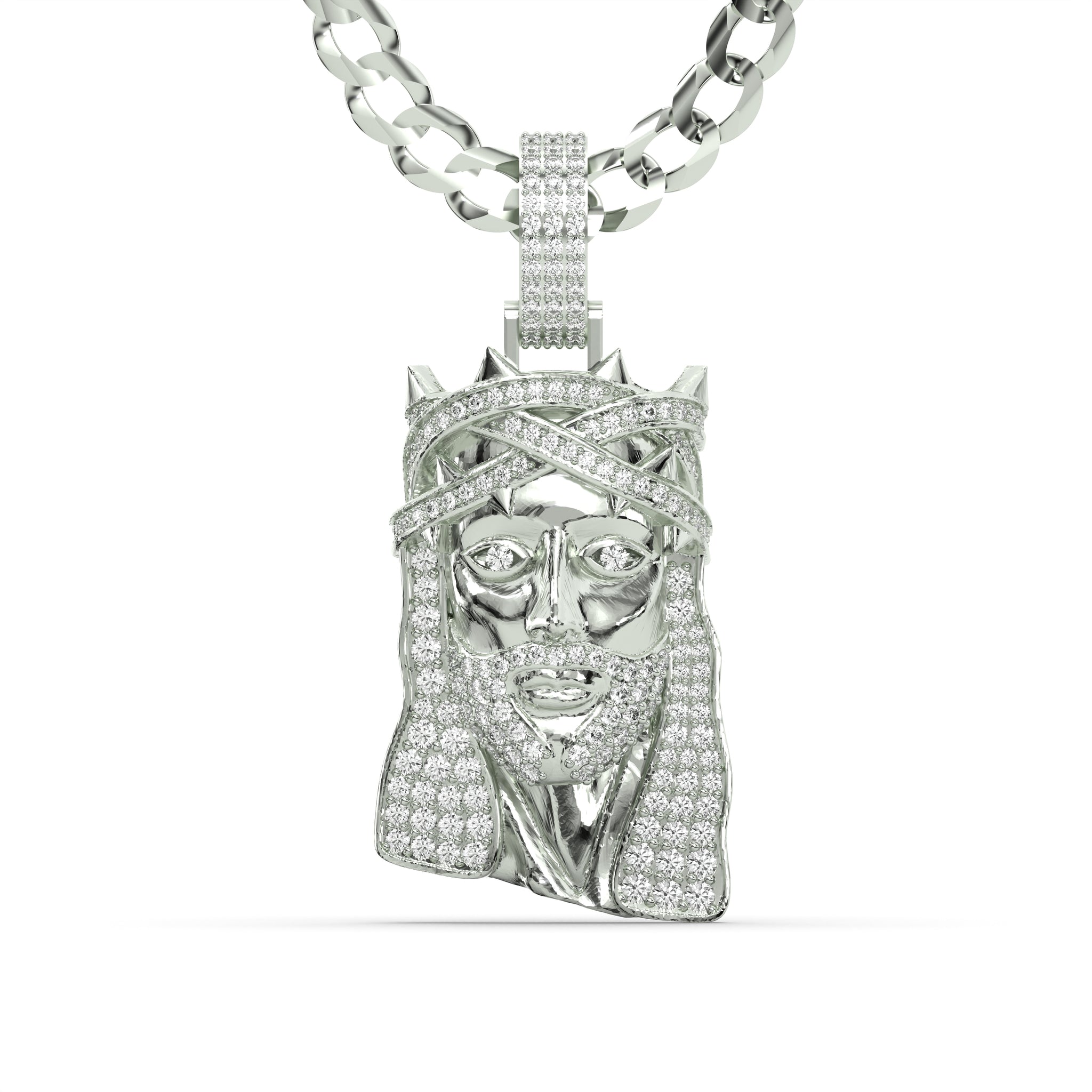 Men's White Gold VVS Lab Grown Diamond Customizable Jesus Necklace Pen