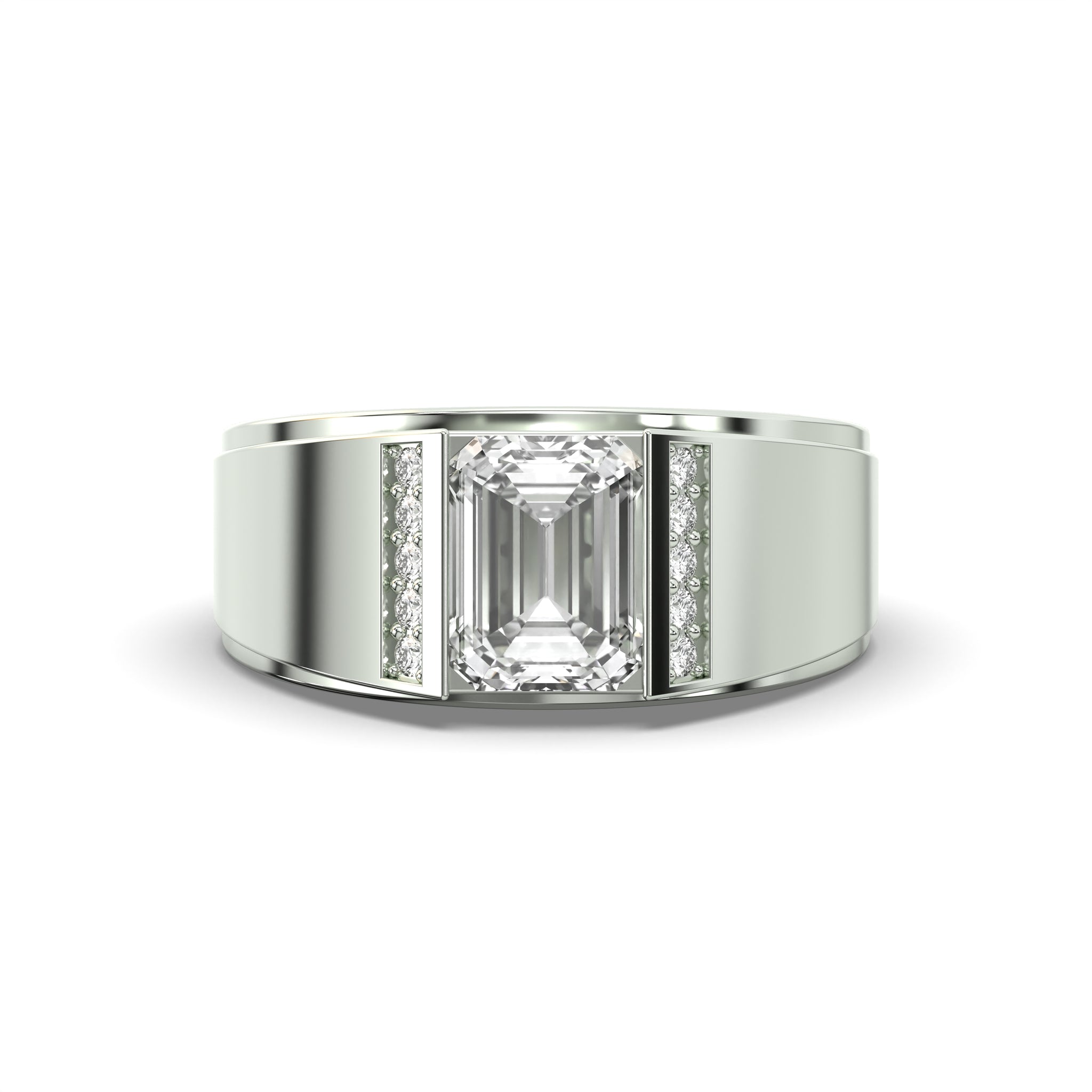 Men's Jewelry Men's VVS Lab Diamond Emerald Cut Engagement Ring Wh