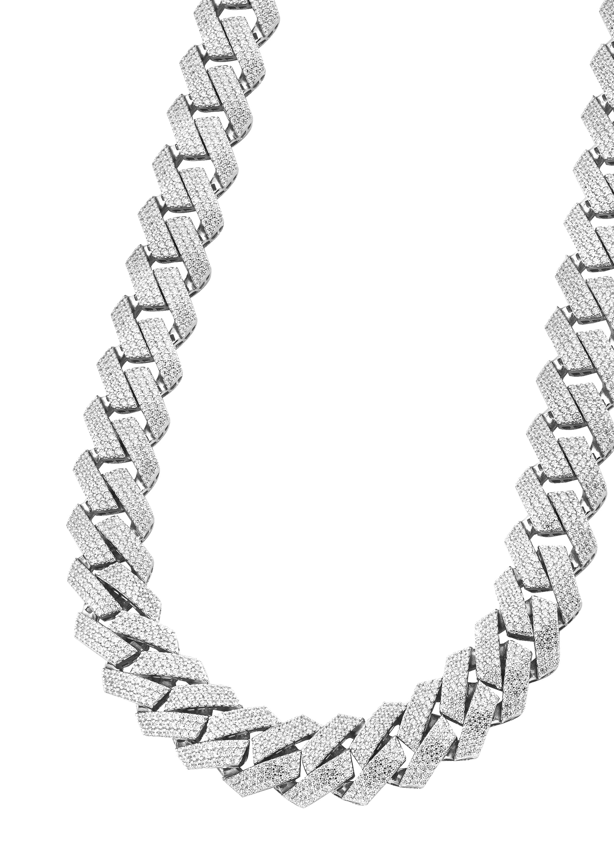 Silver Chain Hollow White Gold Iced Out Prong Cuban Link