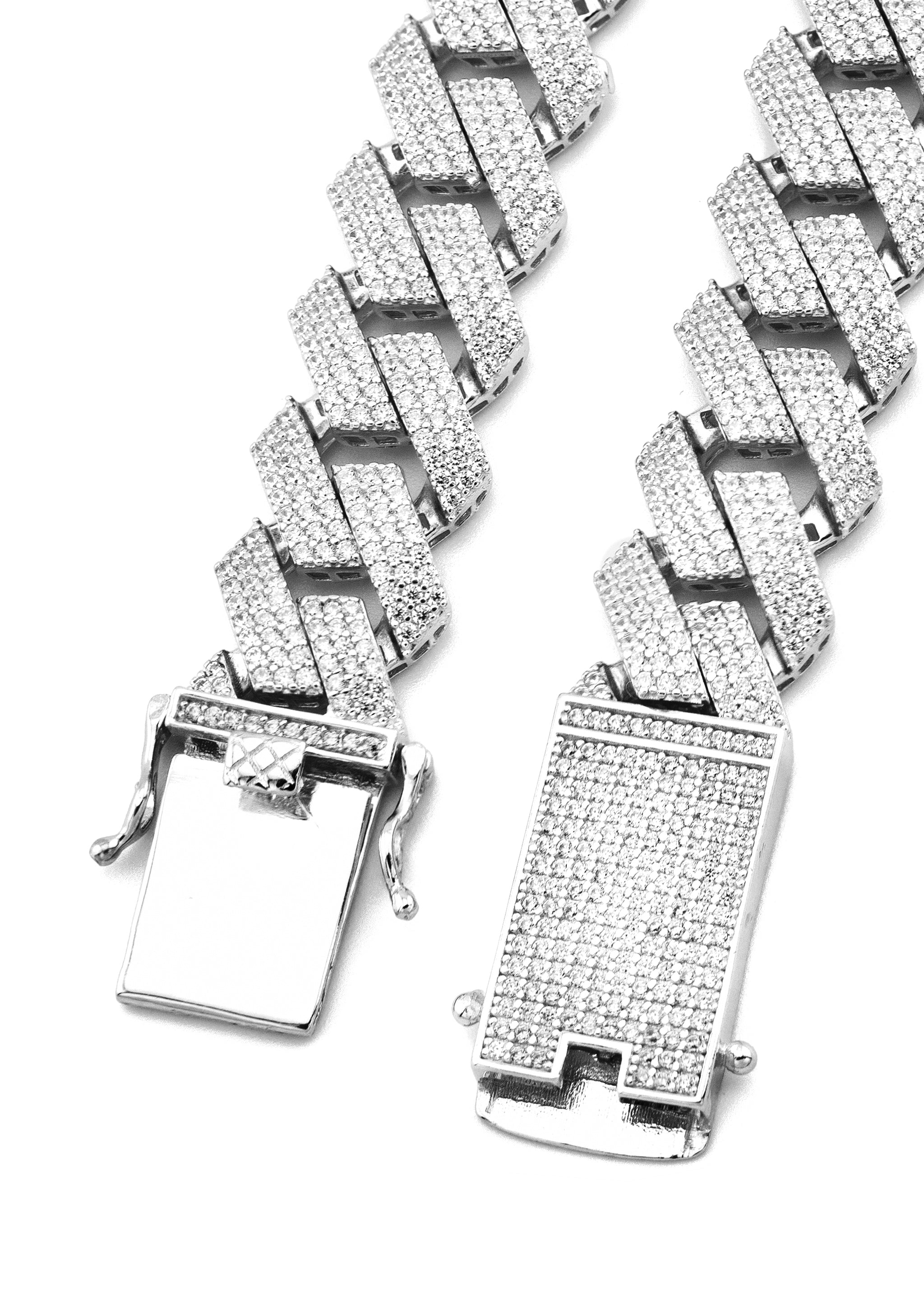 Silver Chain - Hollow White Gold Iced Out Prong Cuban Link