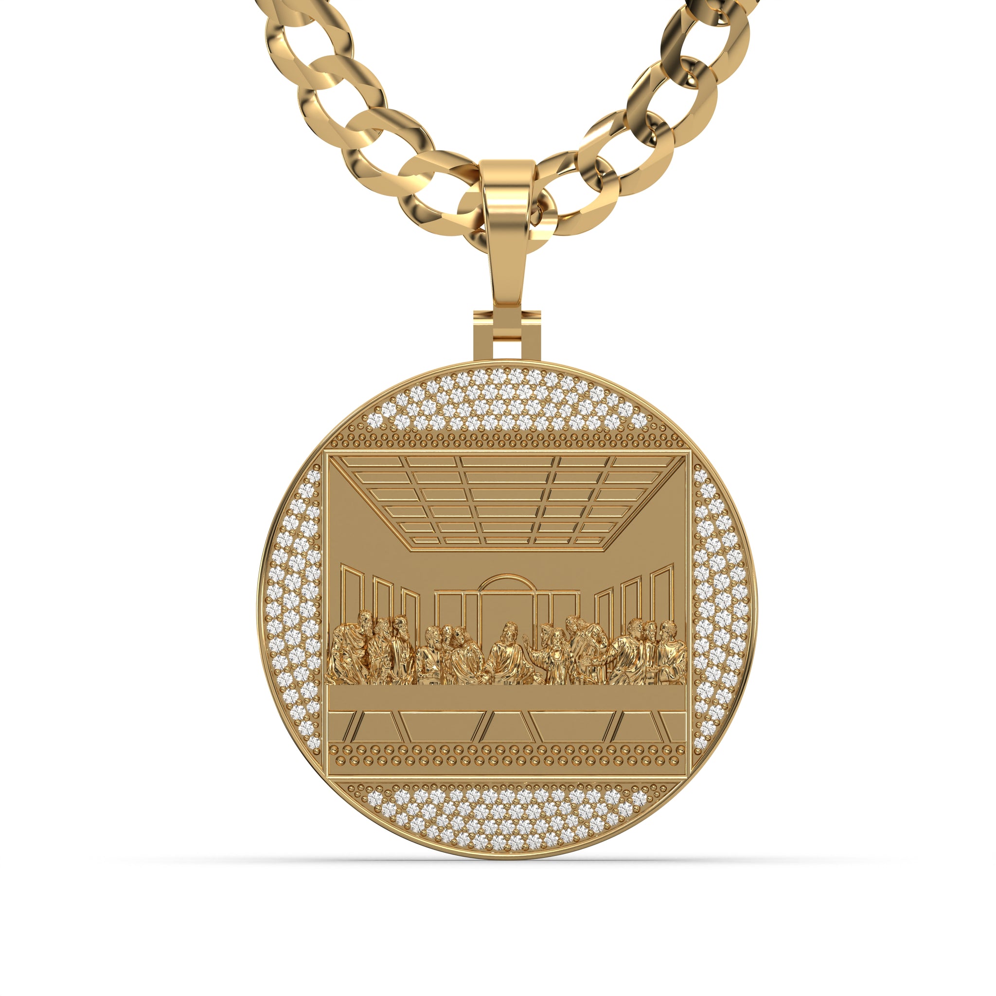 Men's VVS Lab Diamond Customizable Yellow Gold Last Supper Necklace Pe