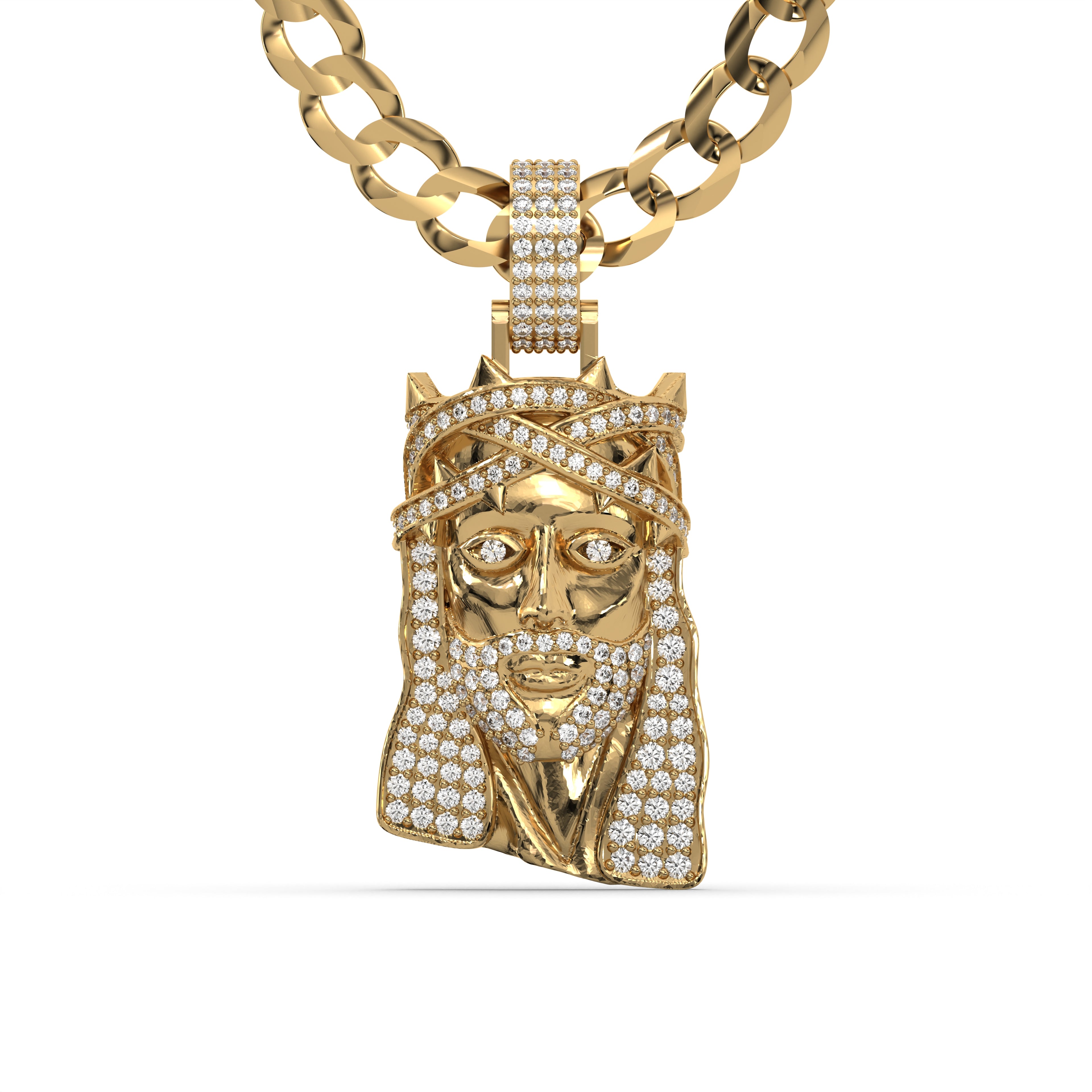 Men's Yellow Gold VVS Lab Grown Diamond Customizable Jesus Necklace Pe