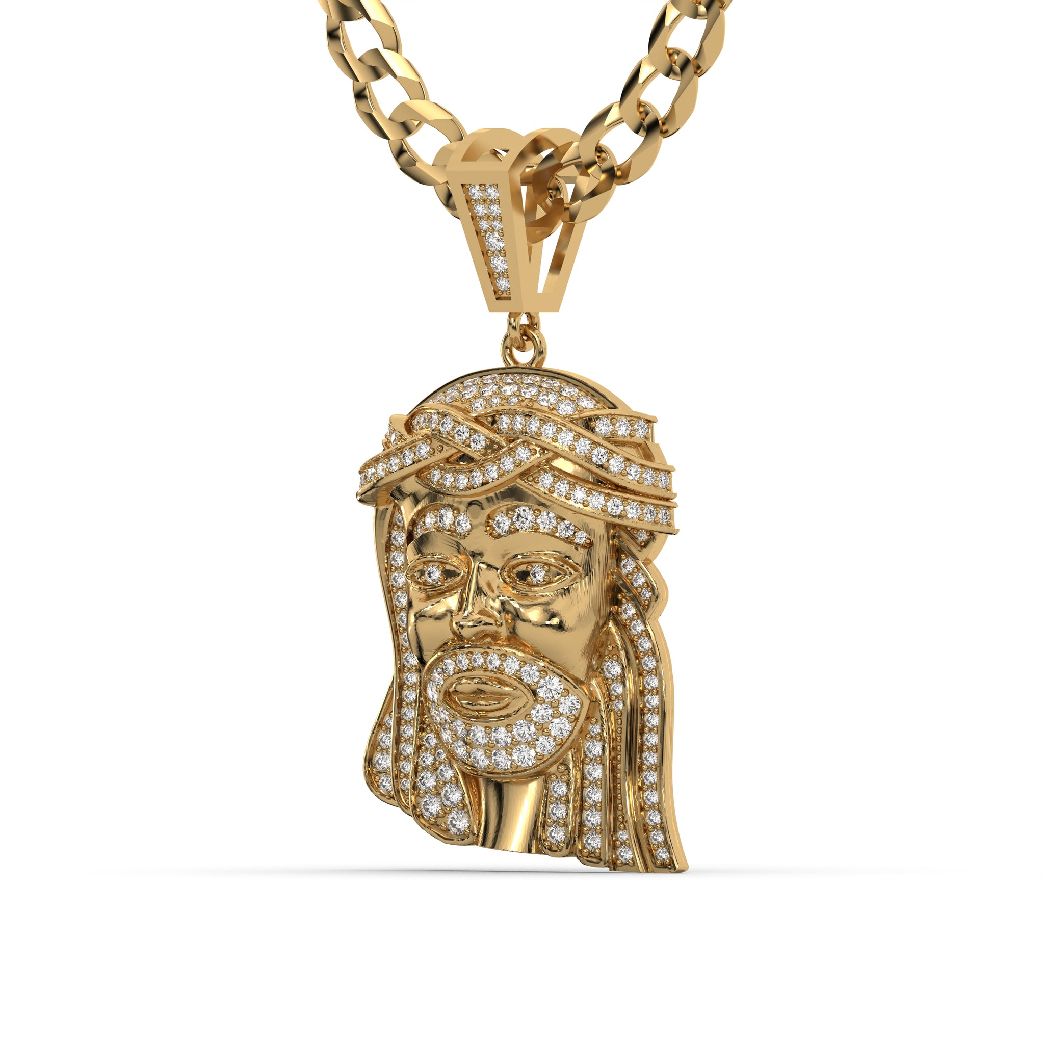 Men's Yellow Gold VVS Lab Grown Diamond Customizable Jesus Necklace Pe