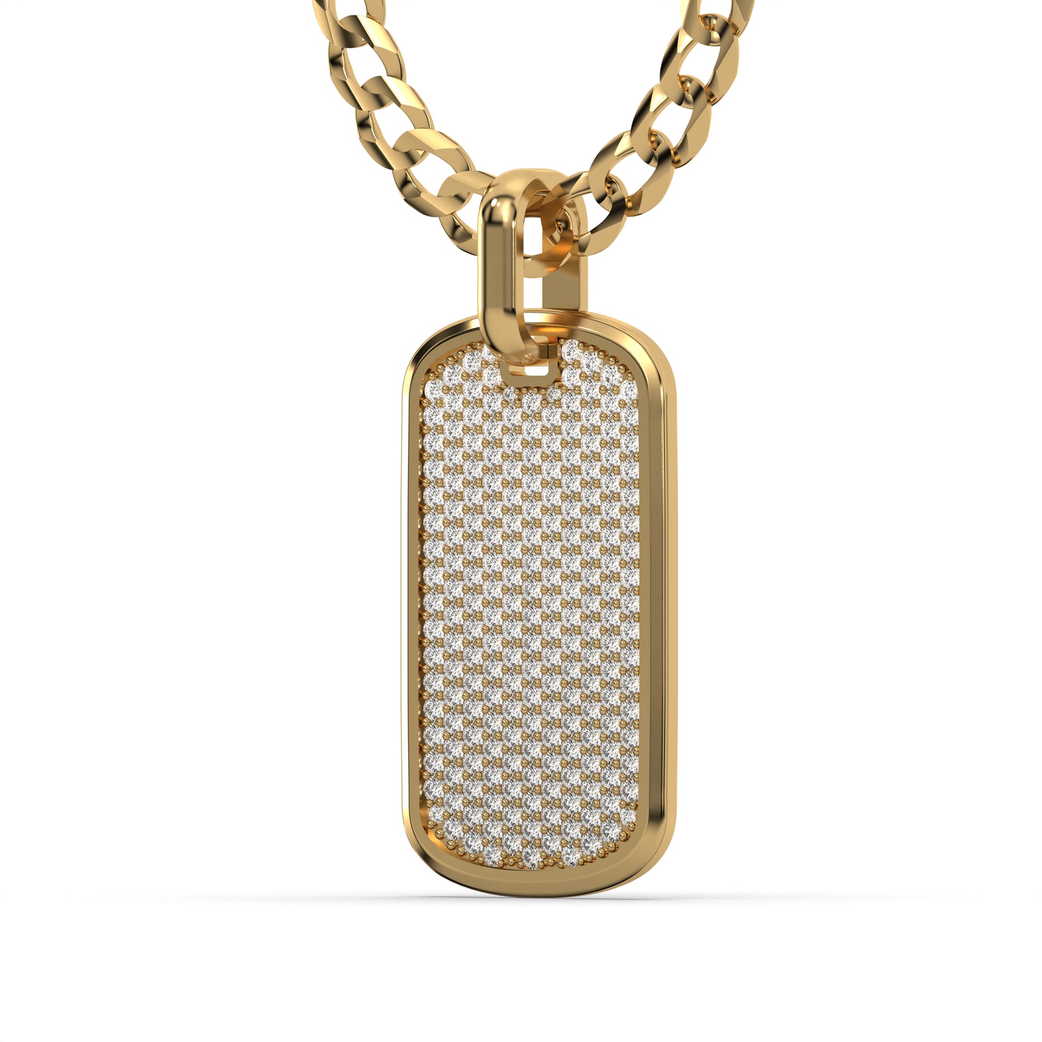 Men's VVS Lab Diamond Customizable Yellow Gold Dog Tag Necklace Pendan