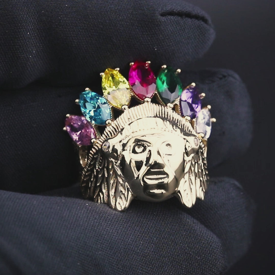 10K Gold Indian Chief Ring For Men | 7.6 Grams