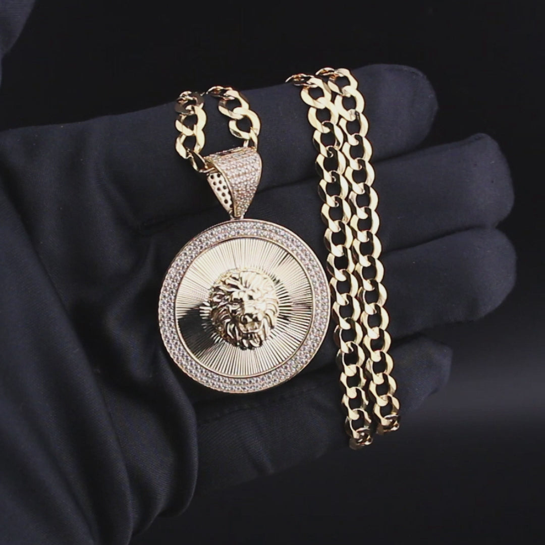 10K Yellow Gold Round Lion Head Necklace | Appx. 7.6 - 21.6 Grams