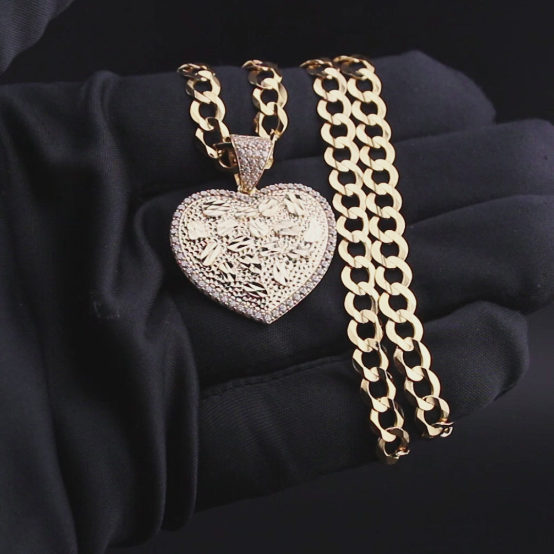 585 Goldkette Mit Herz Anhänger 16 Mm X 8 Mm Zirkonia Steine