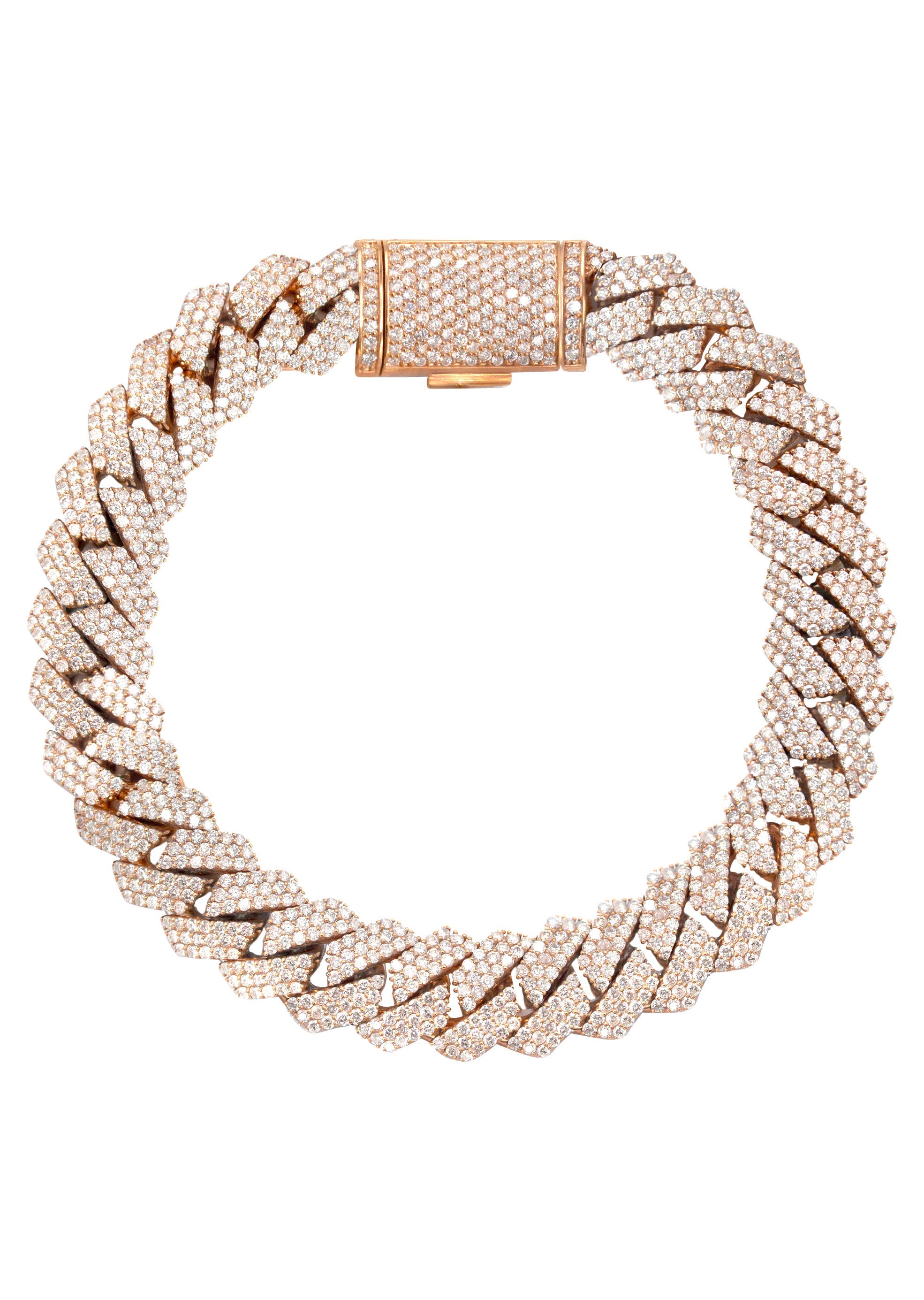 Iced Out Lab Grown VVS Diamond Prong Cuban Link Rose Gold Bracelet 10K