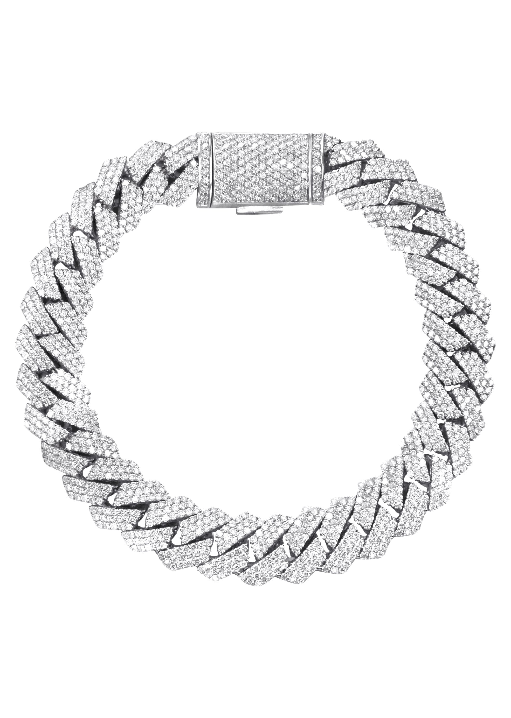 Iced Out Lab Grown VVS Diamond Prong Cuban Link White Gold Bracelet 10