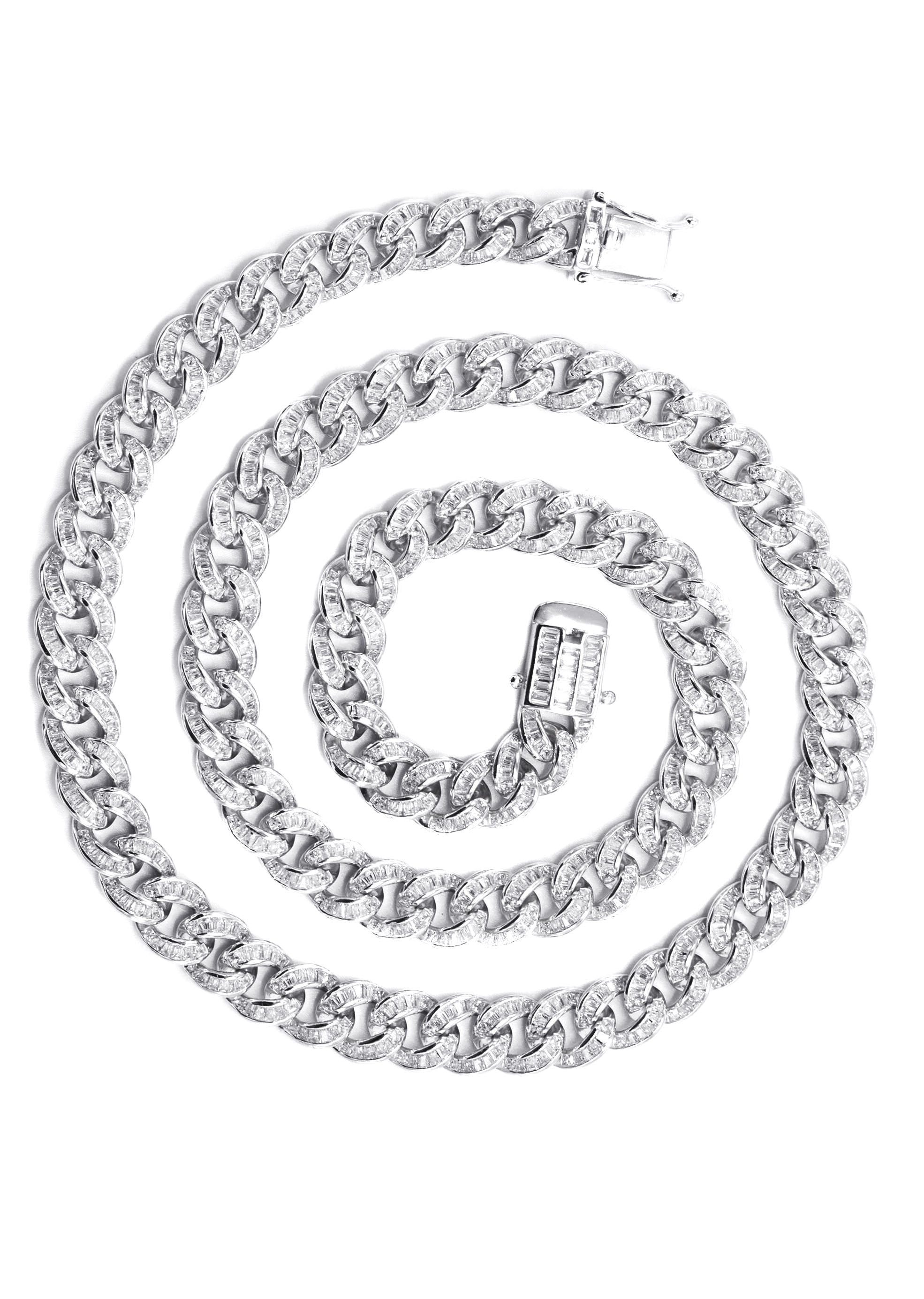 Silver Chain - Baguette Iced Out Miami Cuban Link Chain