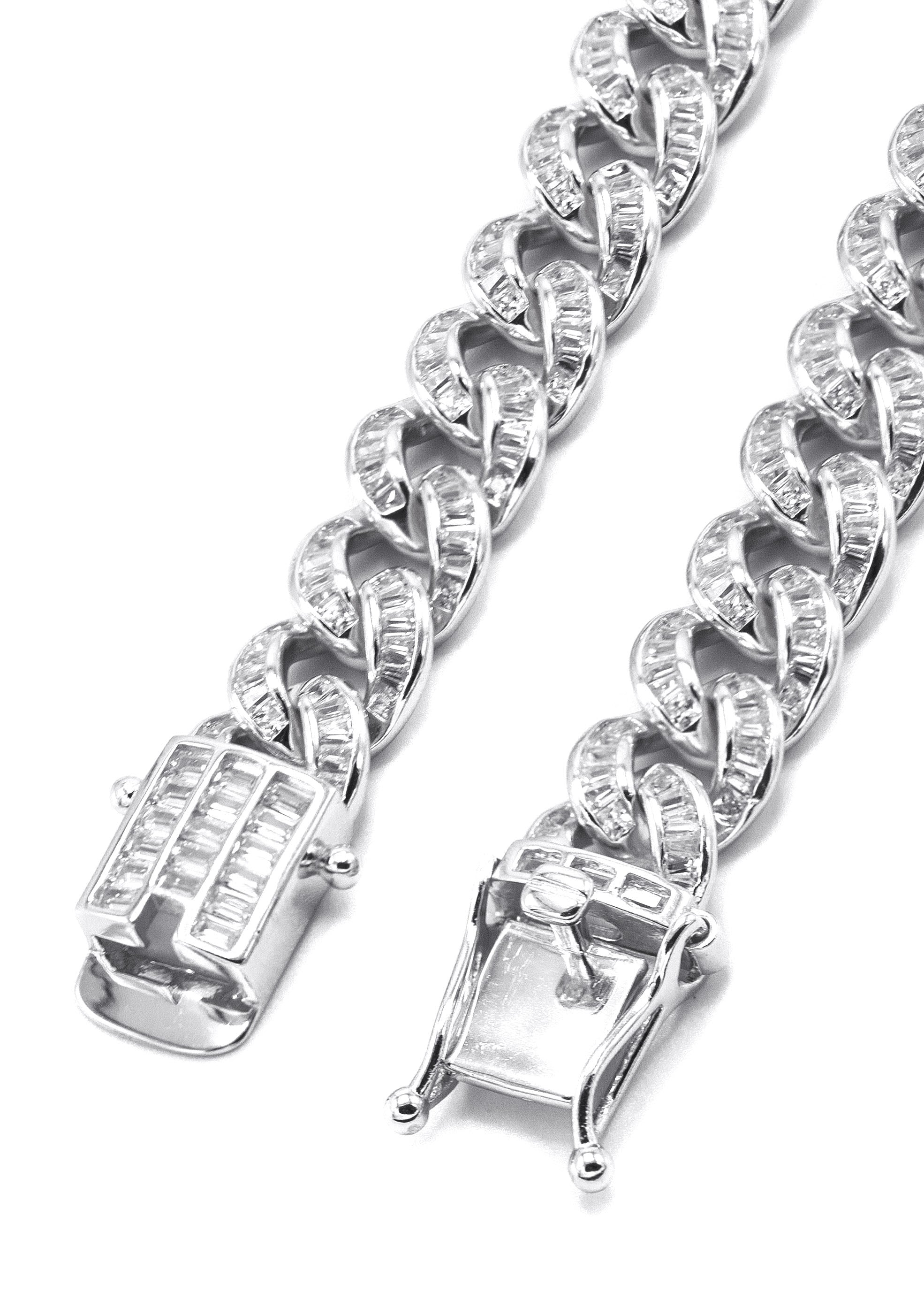 Silver Chain Baguette Iced Out Miami Cuban Link Chain - Main Image