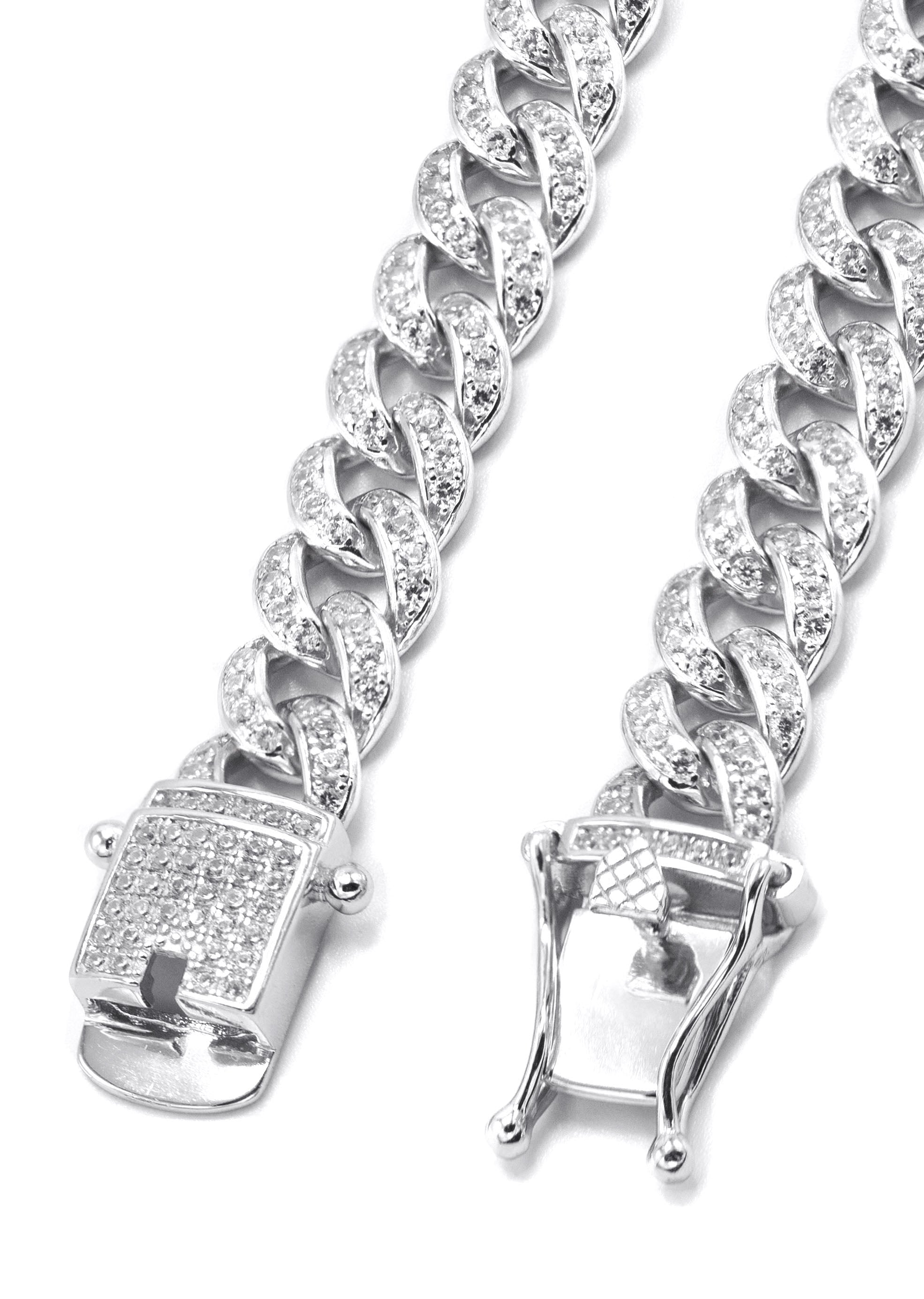 Iced Out Stainless Steel Cuban Chain Silver Chain Single Row Iced
