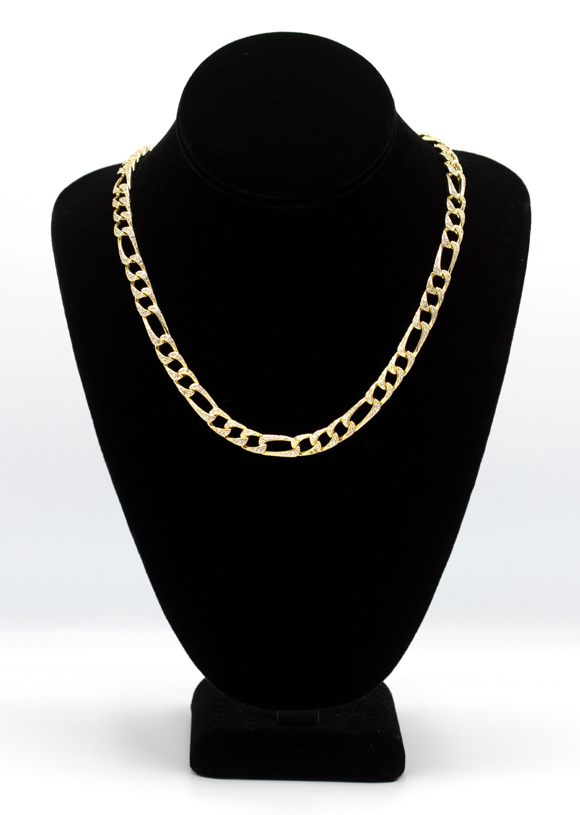 Silver Chain - Gold Iced Out Figaro Chain