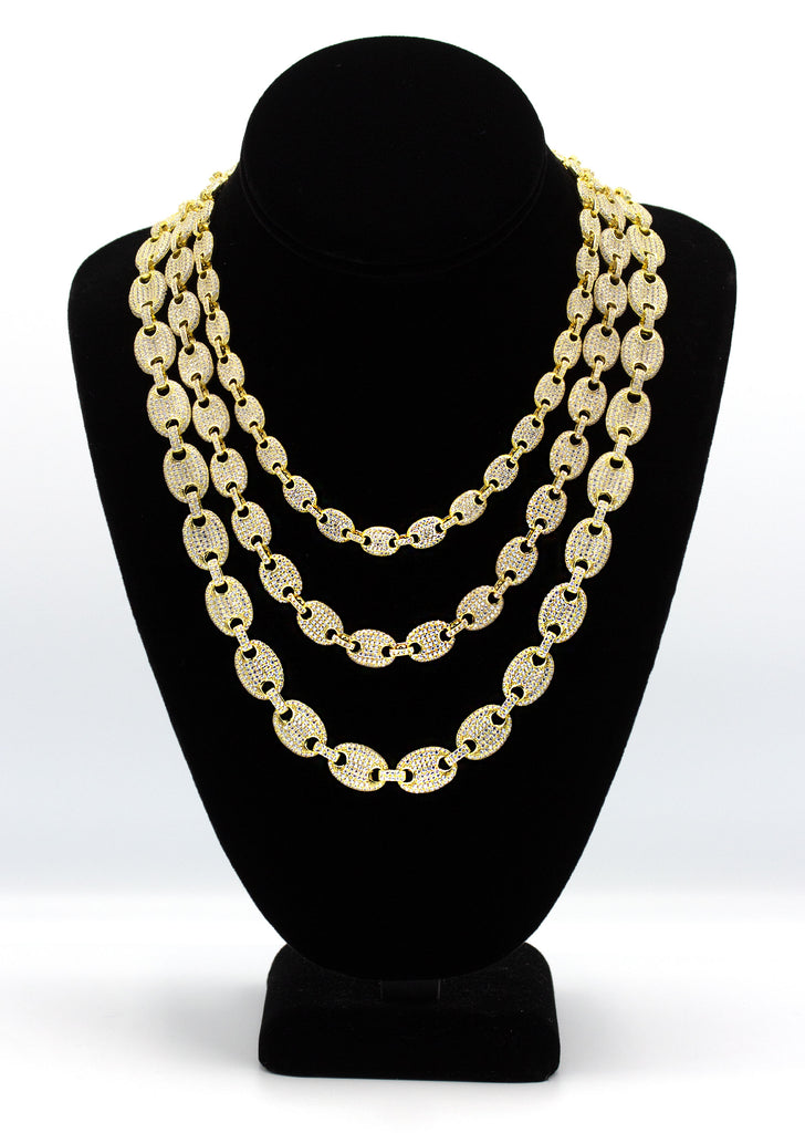 Silver Chain - Gold Iced Out Puff Chain