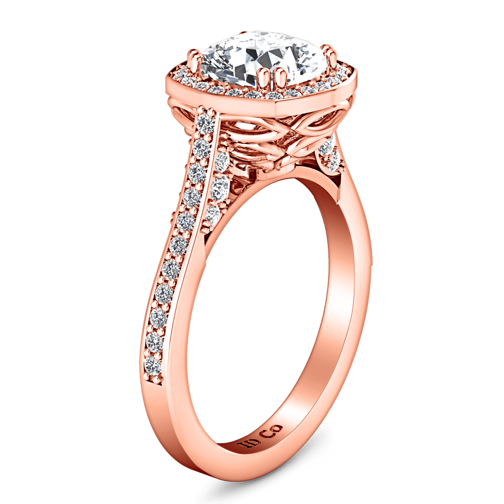 Halo Diamond Cushion Cut Engagement Ring Coco 14K Rose Gold engagement rings imaginediamonds 