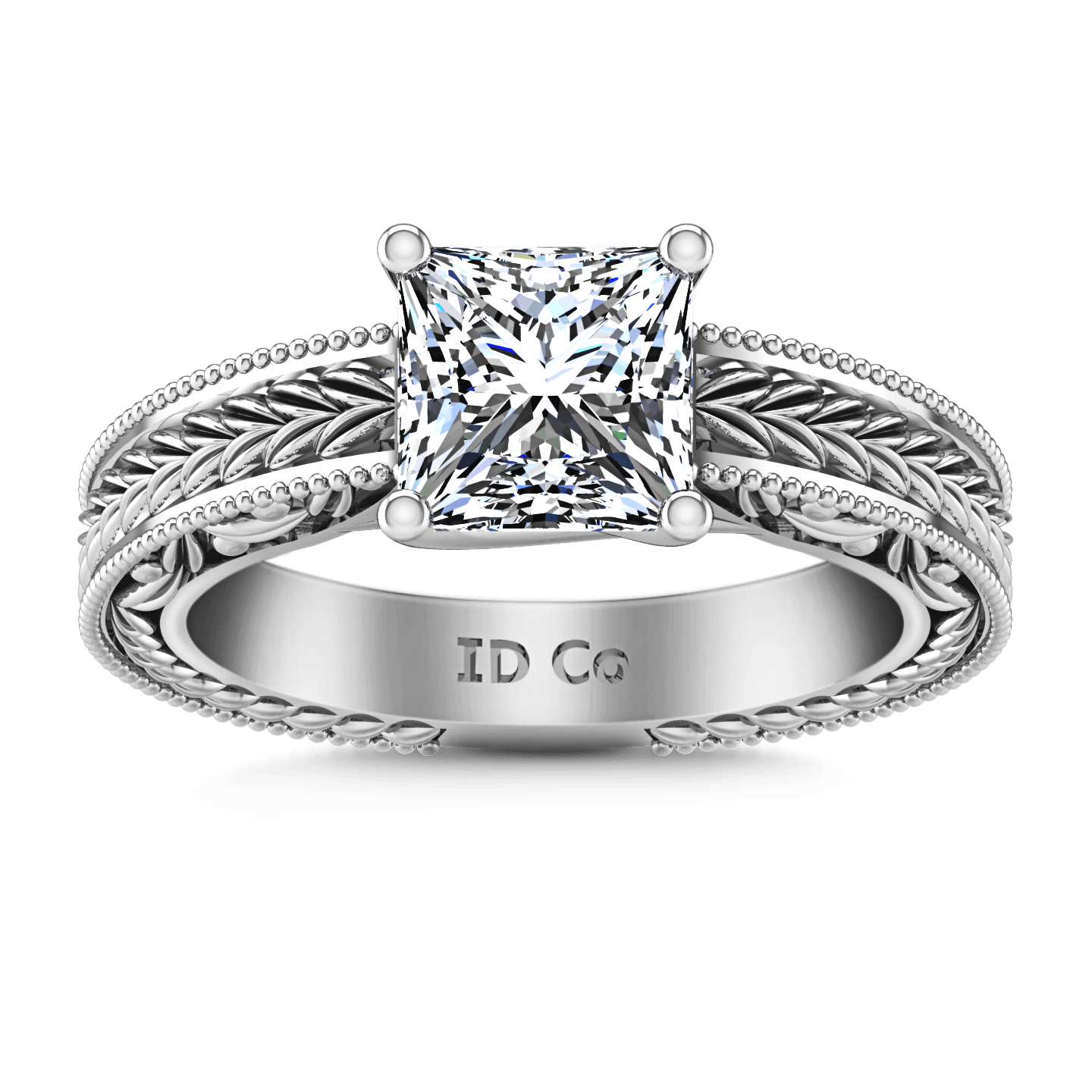 Solitaire Princess Cut Diamond Engagement Ring Rowan 14K White Gold