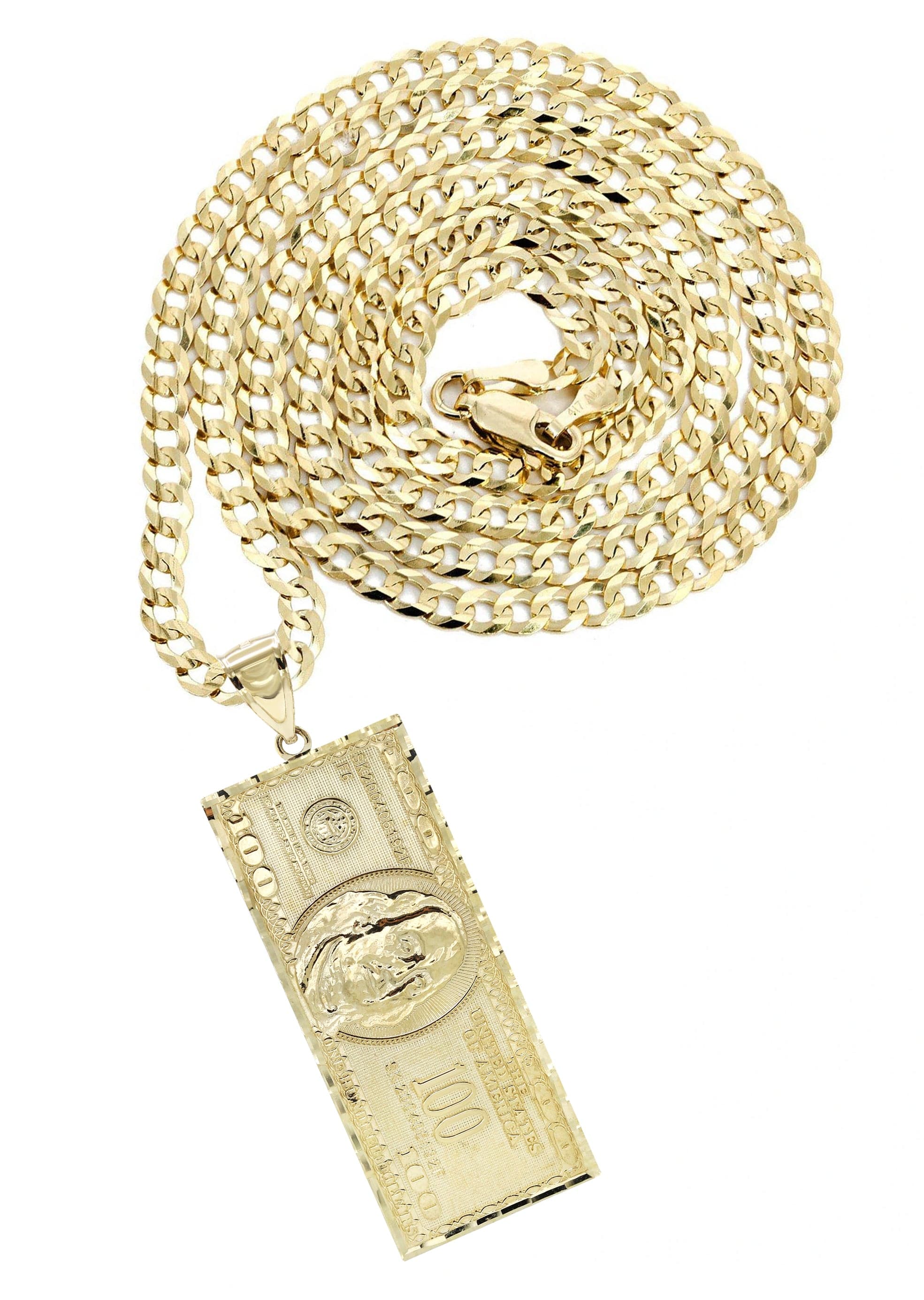 10K Yellow Gold100 Dollar Bill Necklace Grams