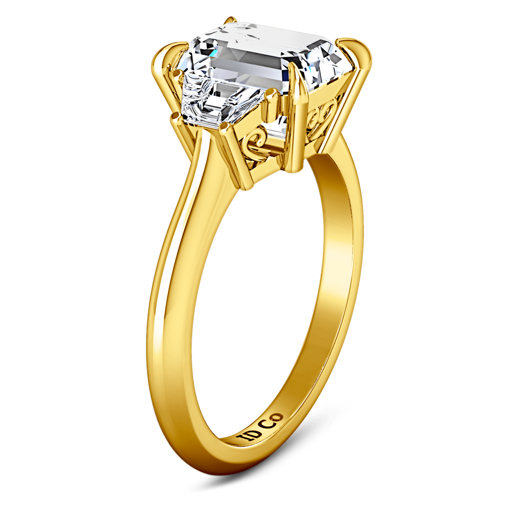 Three Stone Diamond Cushion Cut Engagement Ring Celesse 14K Yellow Gold engagement rings imaginediamonds 