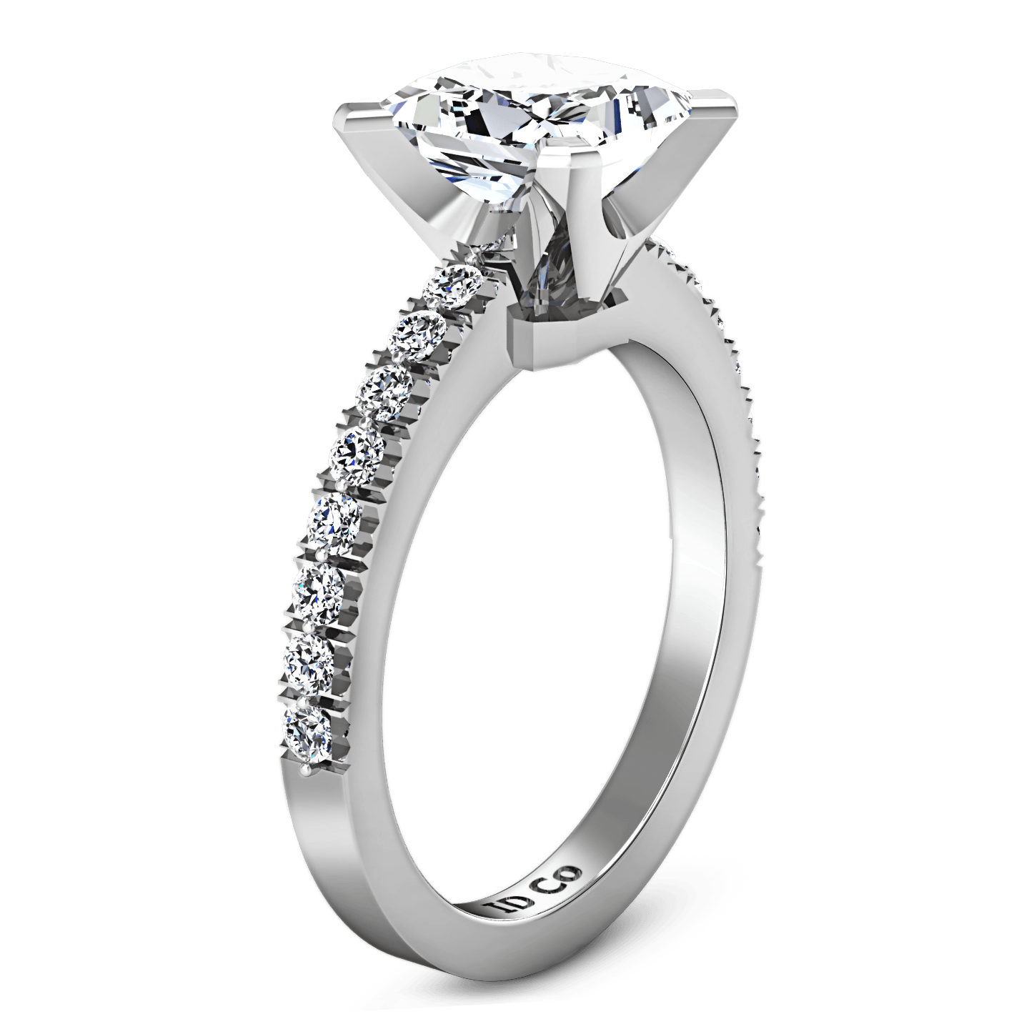 Pave Princess Cut Diamond Engagement Ring Prima 14K White Gold