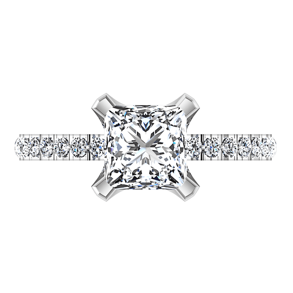 Pave Princess Cut Diamond Engagement Ring Prima 14K White Gold engagement rings imaginediamonds 