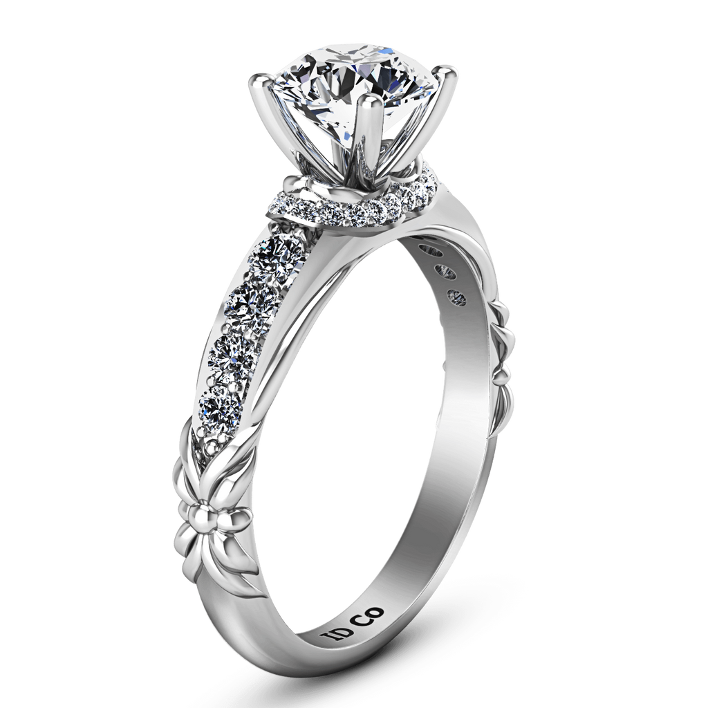 Round Diamond Pave Engagement Ring Flora 14K White Gold engagement rings imaginediamonds 
