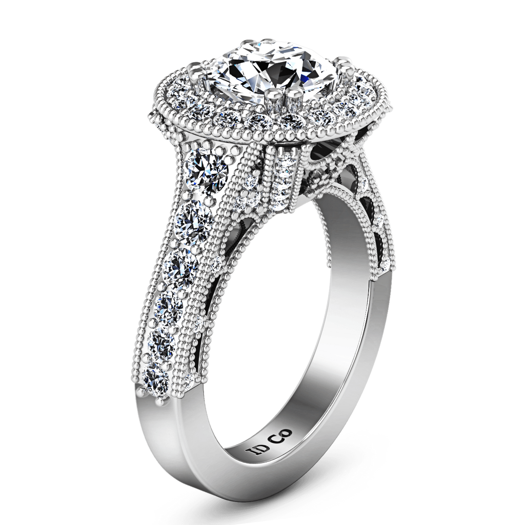 Round Diamond Halo Engagement Ring Angeline 14K White Gold engagement rings imaginediamonds 