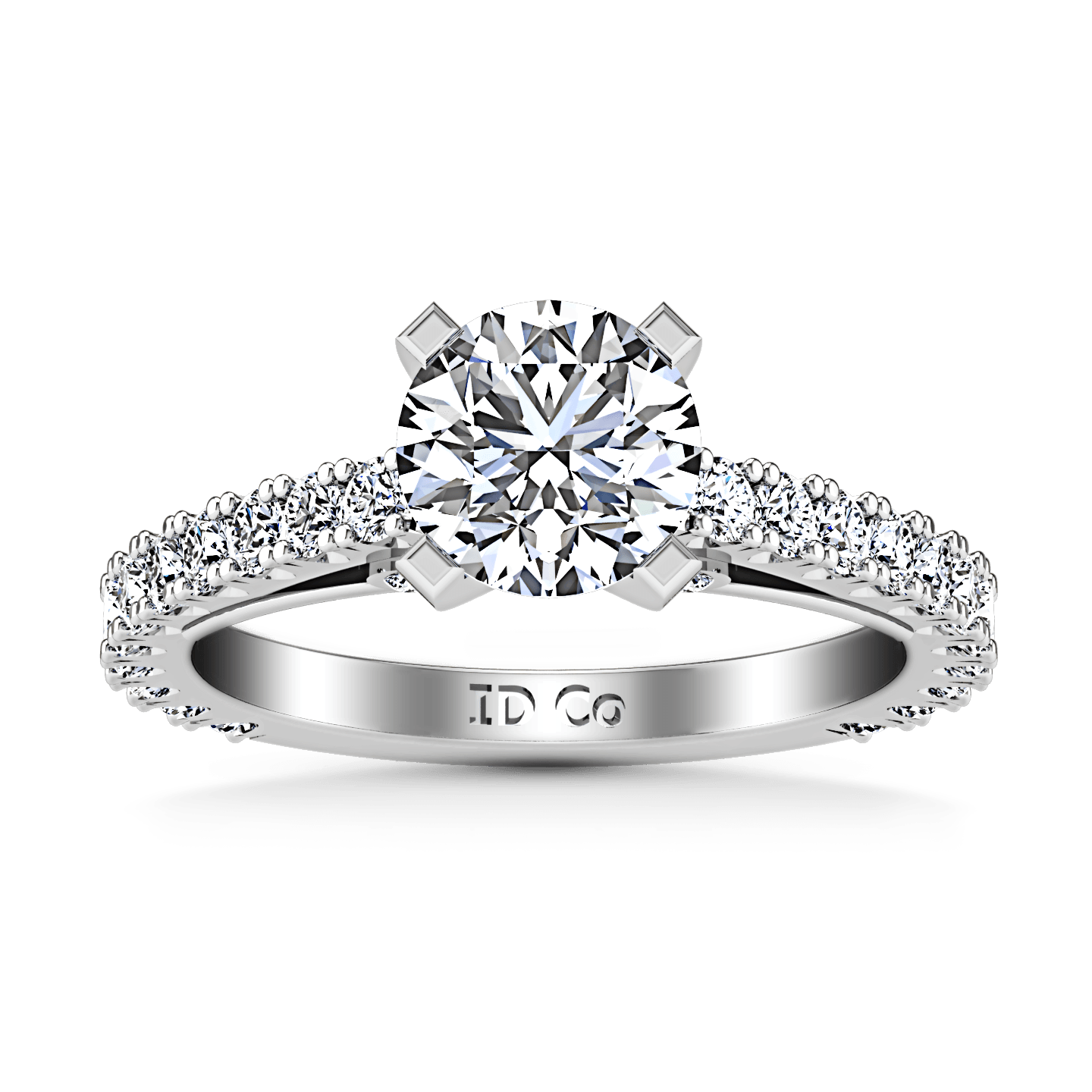 Round Diamond Pave Engagement Ring Eden 14K White Gold