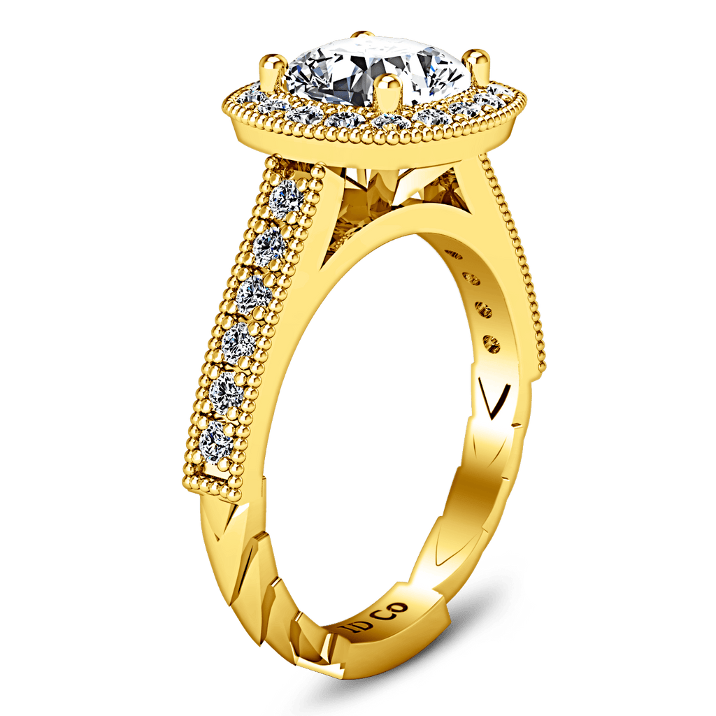 Halo Diamond Cushion Cut Engagement Ring Geneve 14K Yellow Gold engagement rings imaginediamonds 