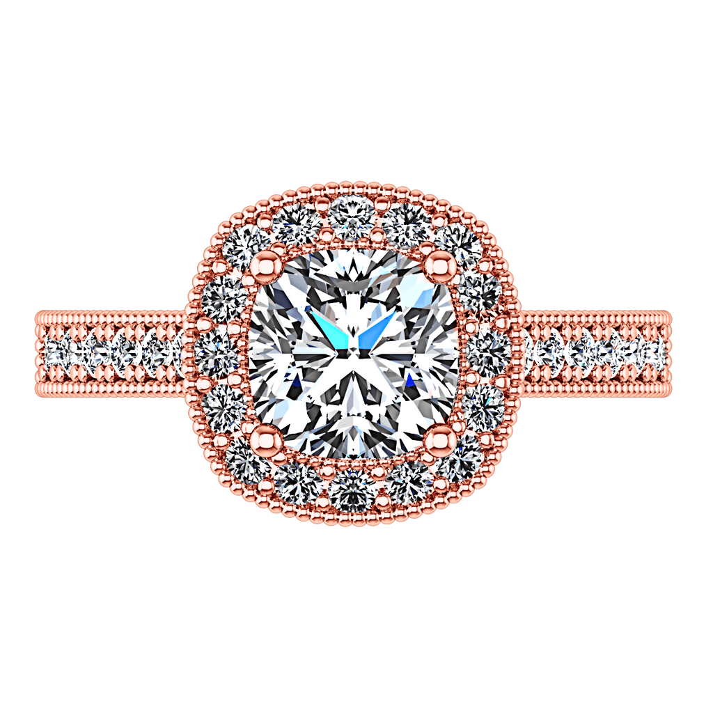 Halo Diamond Cushion Cut Engagement Ring Geneve 14K Rose Gold engagement rings imaginediamonds 