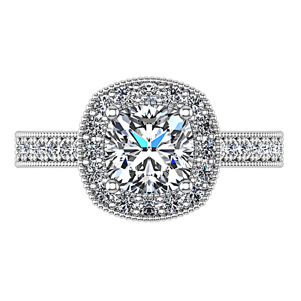 Halo Cushion Cut Diamond Engagement Ring Geneve 14K White Gold engagement rings imaginediamonds 