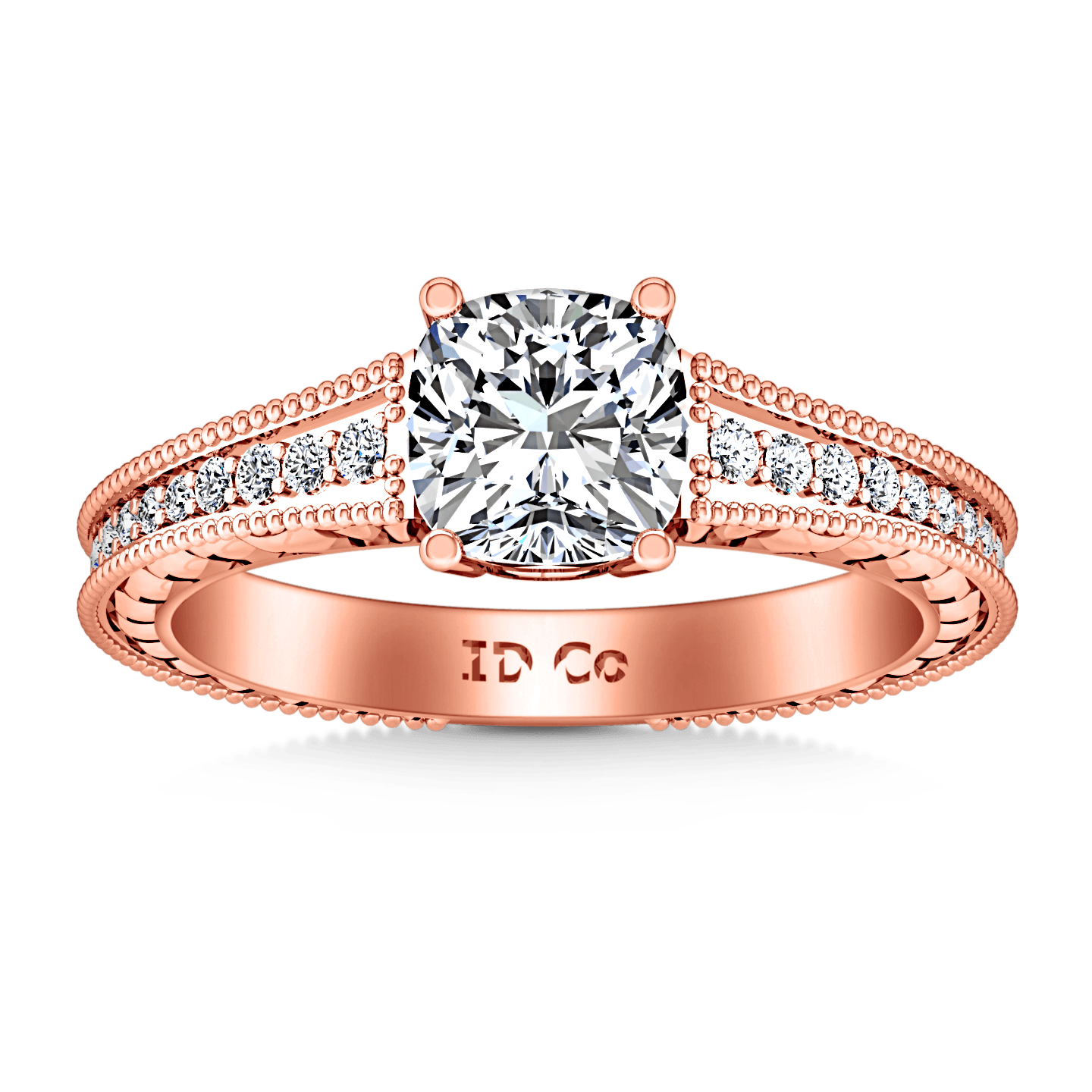 Pave Diamond Cushion Cut Engagement Ring Primrose 14K Rose Gold