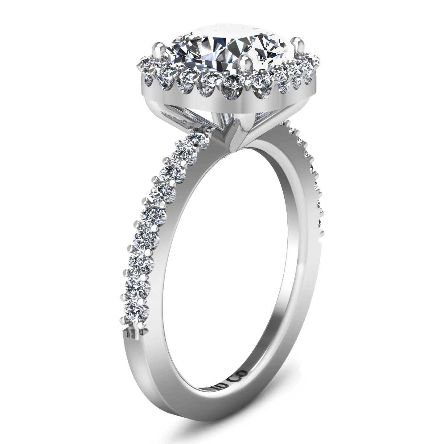 Bague De Fiançailles En Or Blanc 14 Carats Avec Diamant Taille Coussin Halo, image size:1440x1440