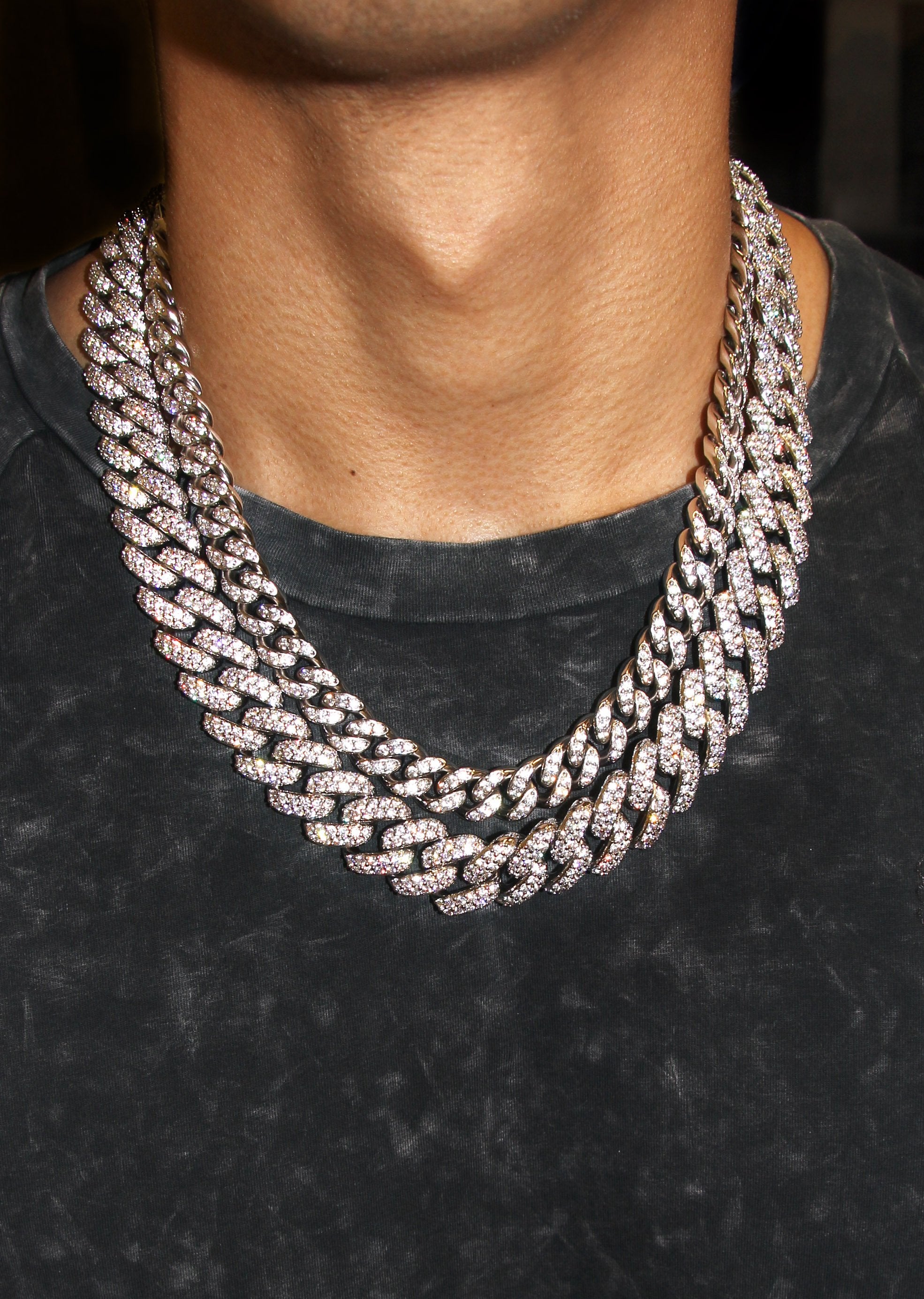 White Gold Plated Iced Out Miami Cuban Link Choker - Main Image